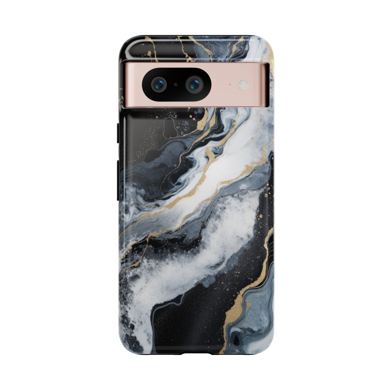 Celestial Marble Phone Case - Black & Gold Swirl Design Google Pixel 8 Glossy