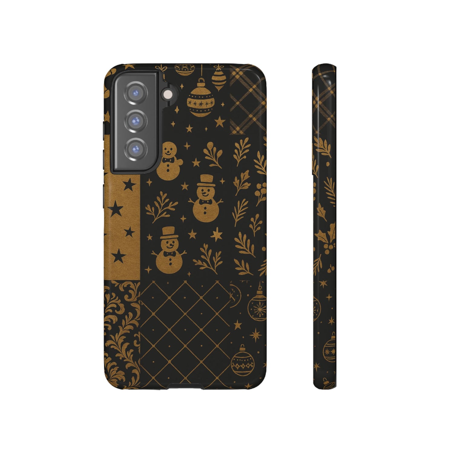 Black Festive Phone Case | Christmas Gift | Holiday Decor | Snowman Design | Tough Cases | Winter Celebration Samsung Galaxy S21 FE Glossy
