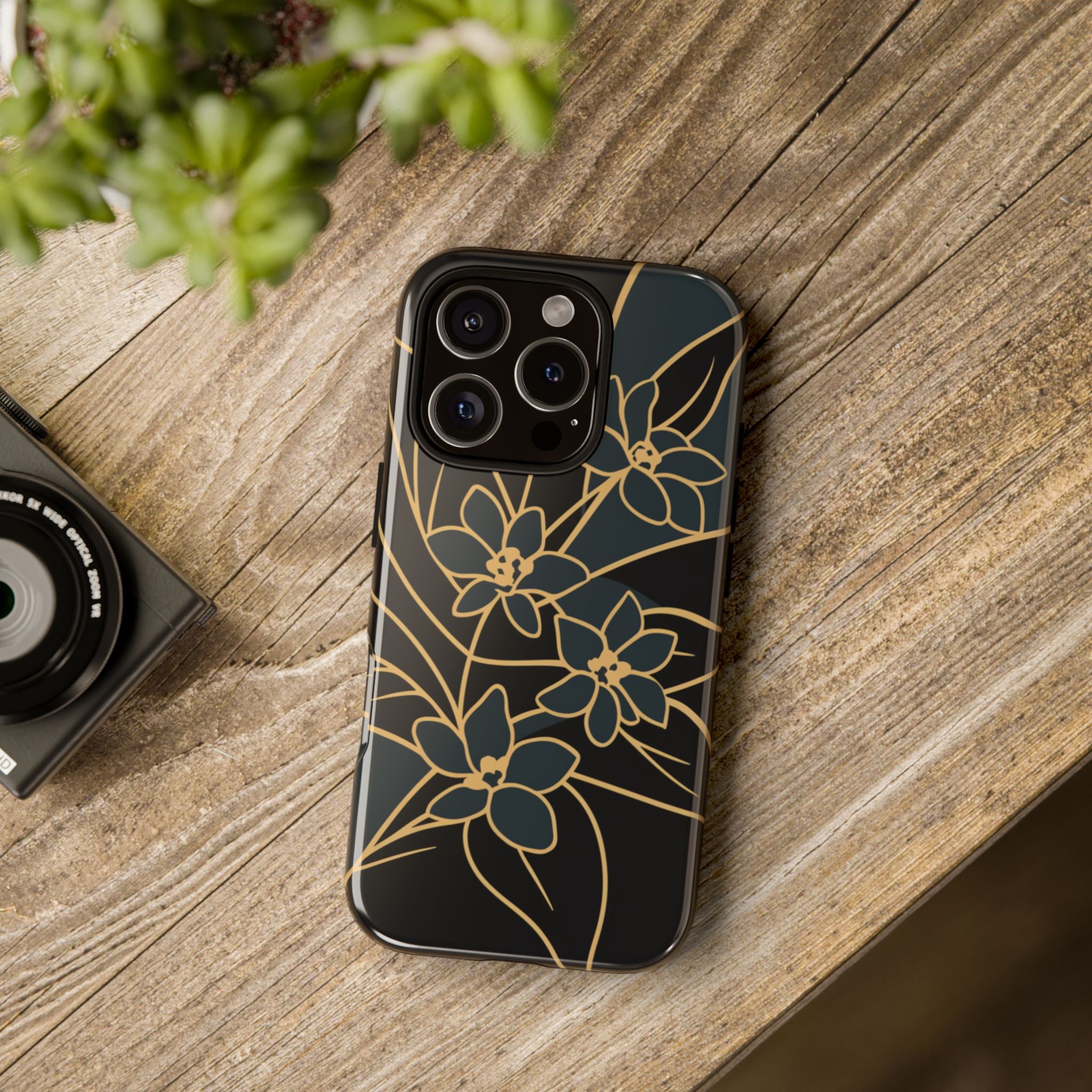 Golden Bloom - Elegant Floral Line Art Phone Case