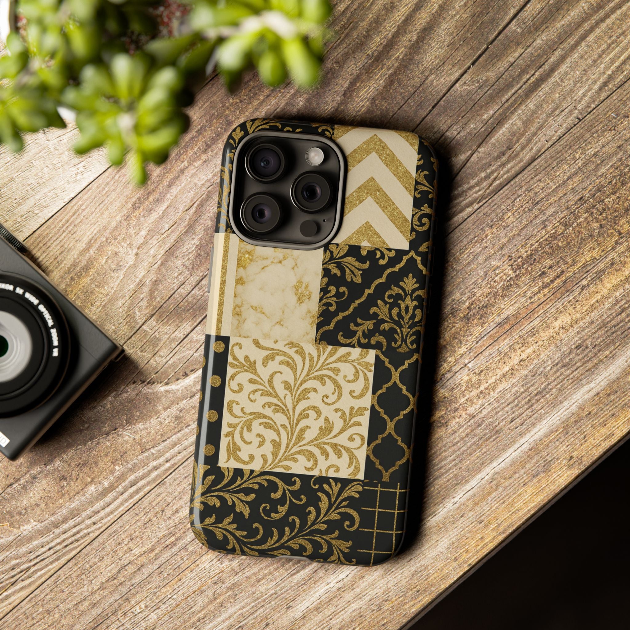 Phone Case, Luxury Black and Gold Festive Design for Christmas Gift, Holiday Decor, Tough Cases, Winter Celebration, Elegant iPhone Cover