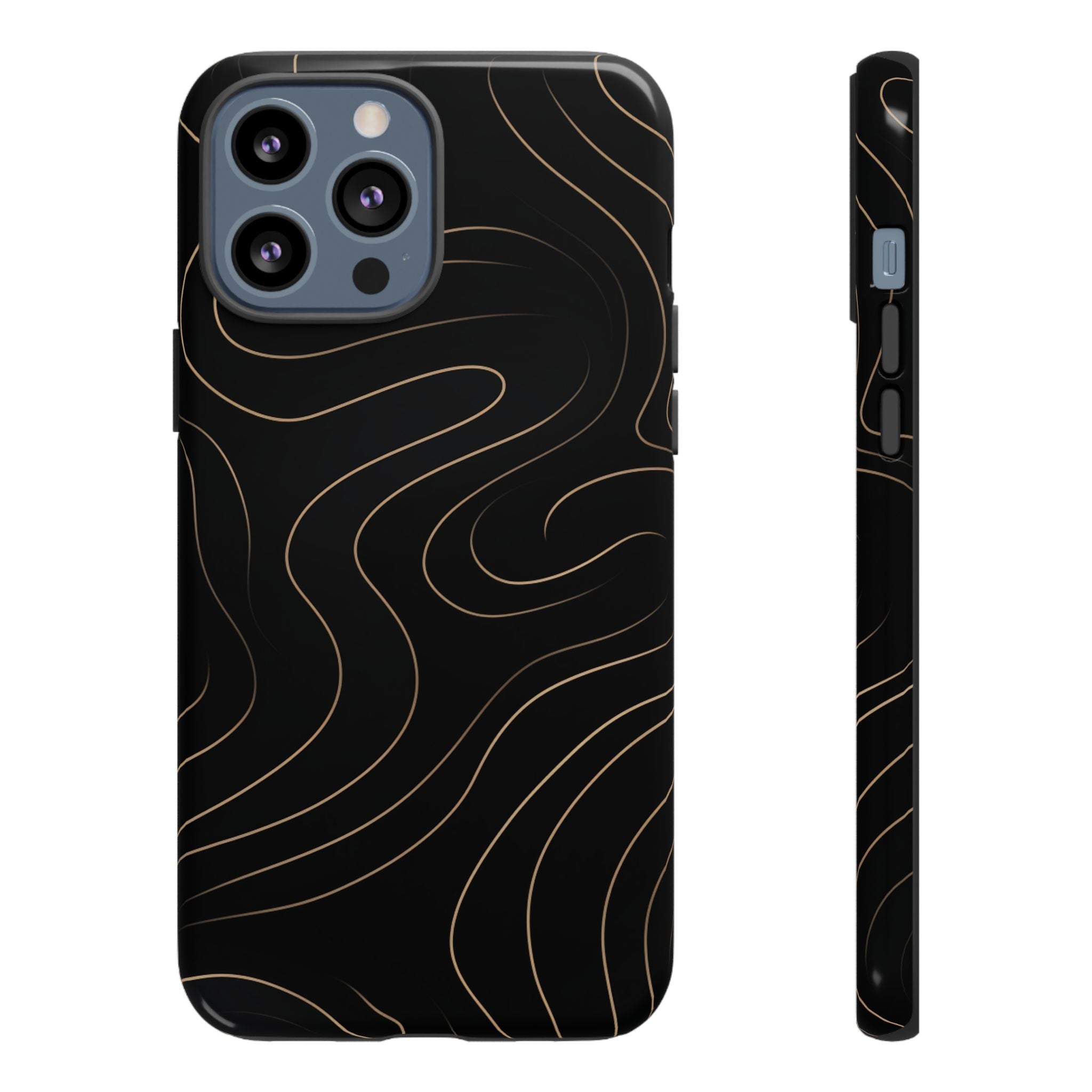 Noir Topograph - Black Minimalist Line Art Phone Case iPhone 13 Pro Max Glossy