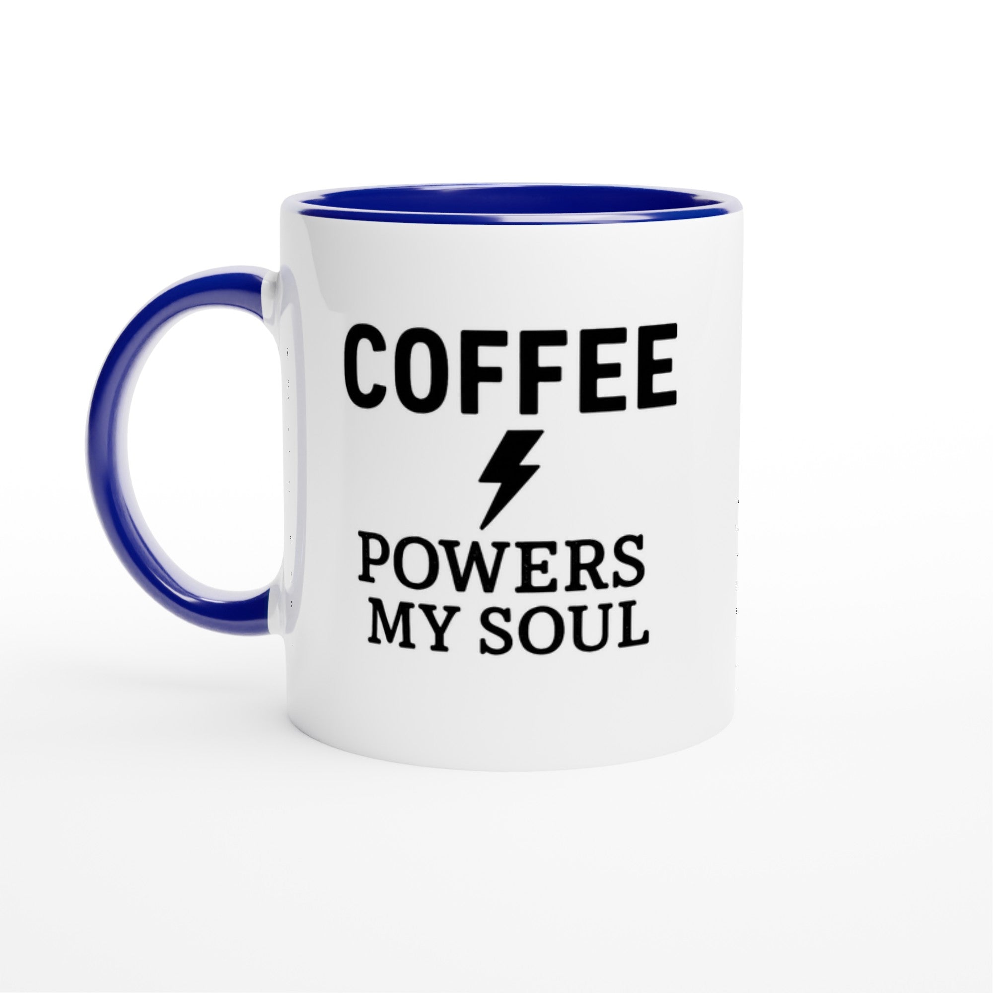 Coffee Powers My Soul Mug - Handmade Ceramic Cup - Perfect Gift for Coffee Lovers Ceramic Blue