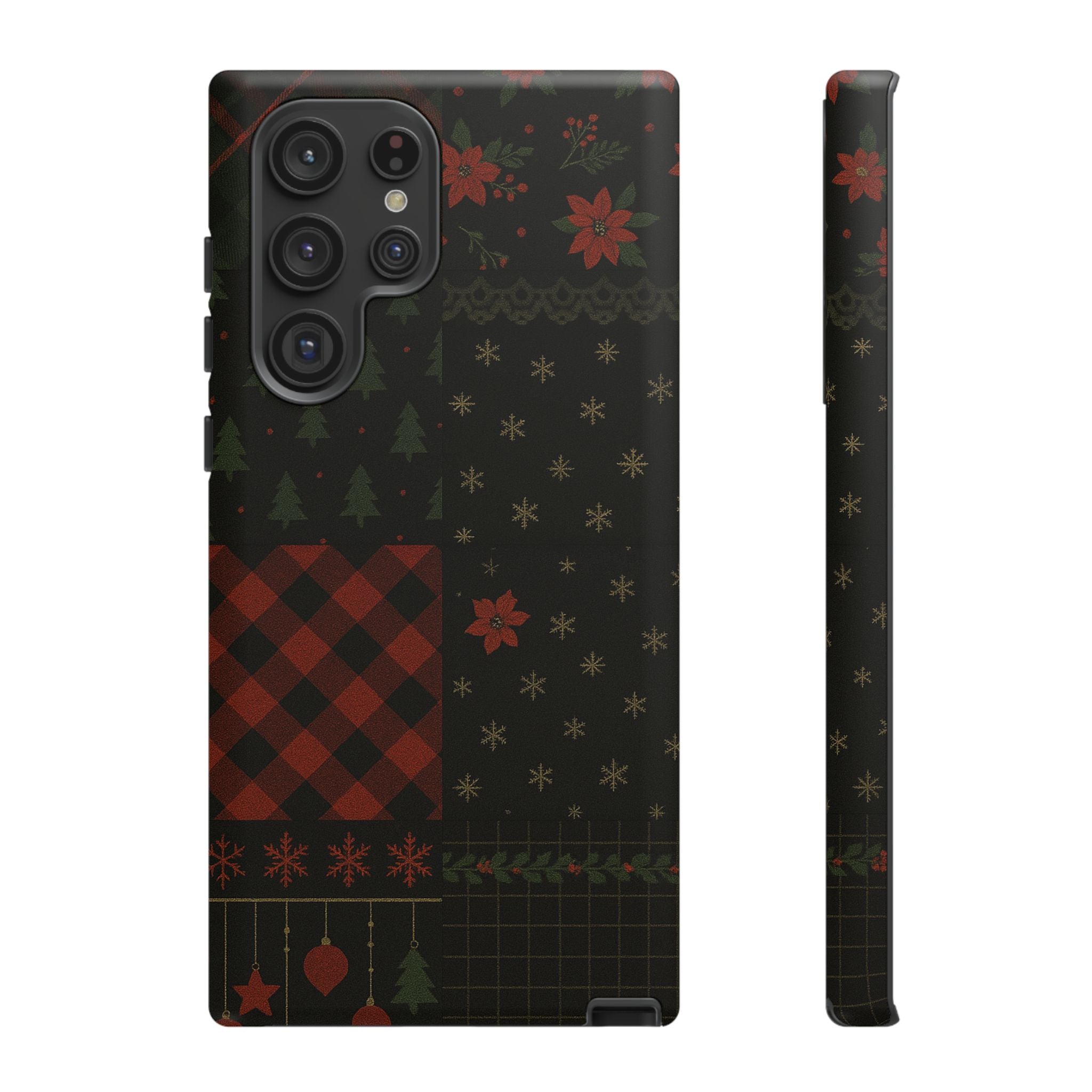 Black Festive Phone Case - Christmas Phone Cover - Tough Design Samsung Galaxy S22 Ultra Matte