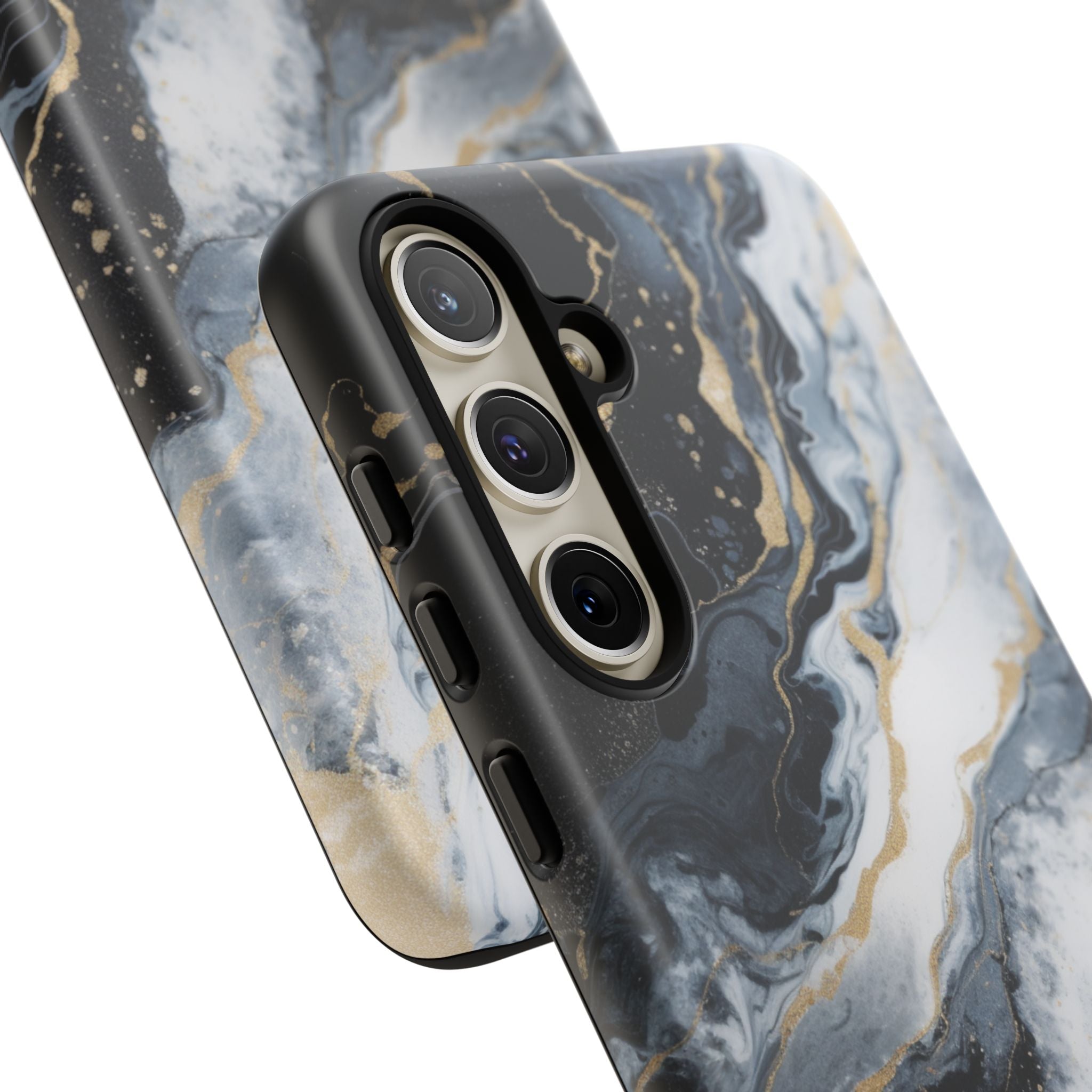 Celestial Marble Phone Case - Black & Gold Swirl Design
