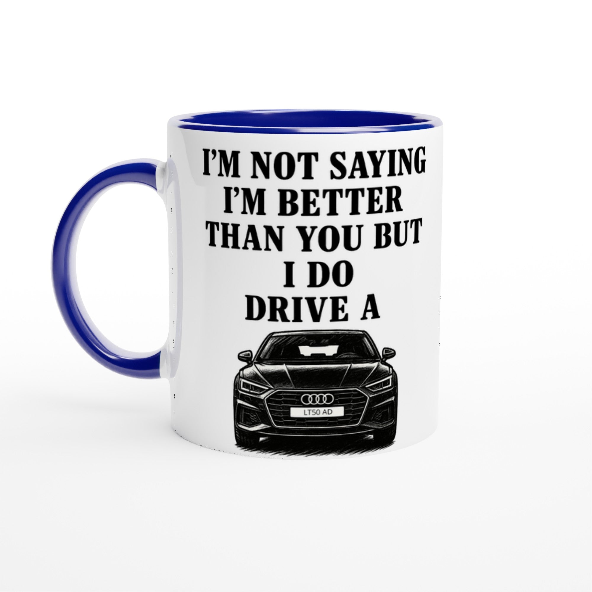 Funny Personalized Audi Mug - Custom Car Lover Dad Gift - Add Name & Number Plate - 11oz Ceramic
