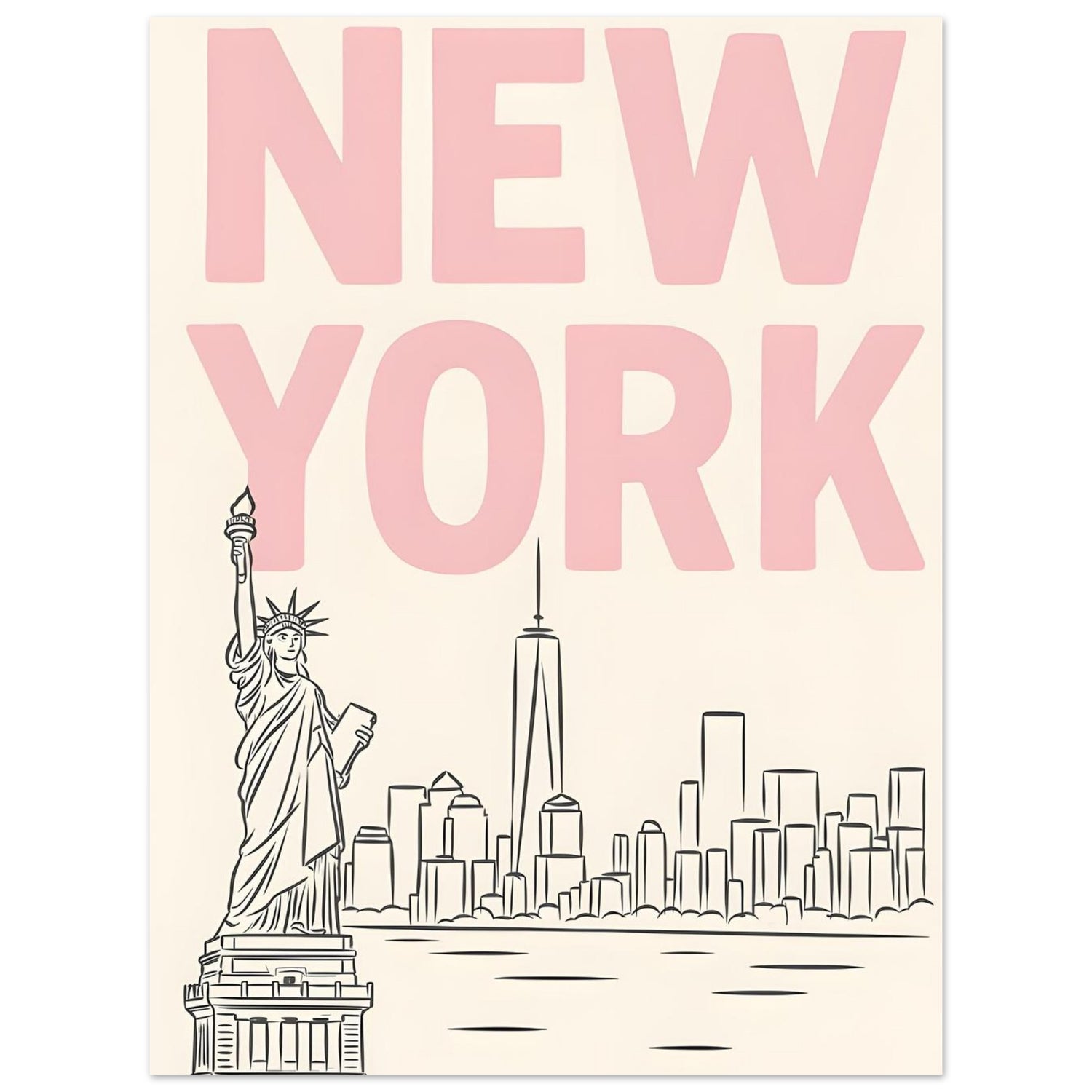 Preppy NYC Skyline Print - Pink Minimalist Wall Art for Girly Dorm - Girly Dorm Room 45x60 cm 18x24″