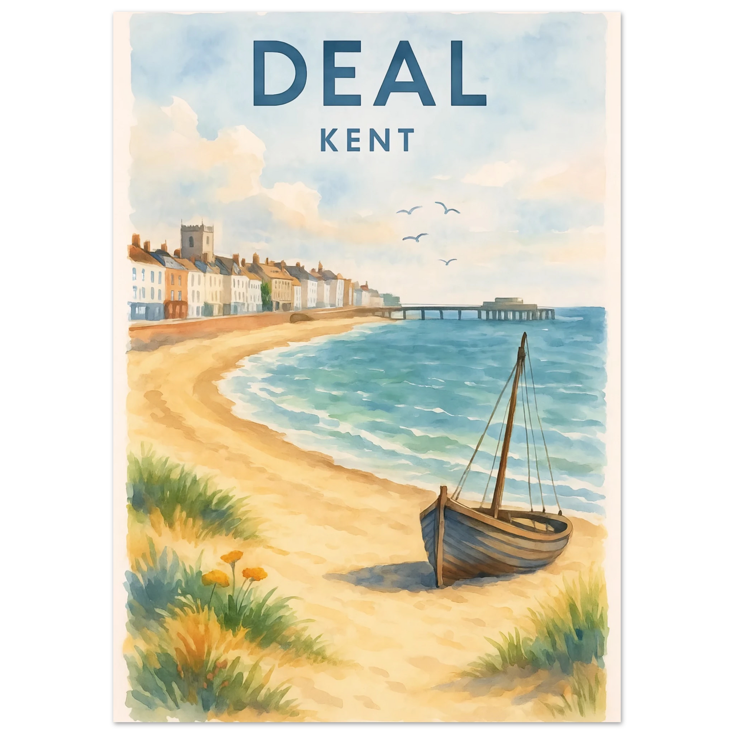 Kent Travel Poster: Watercolor Kentish Print, FSC Matte Paper 50x70 cm 20x28″