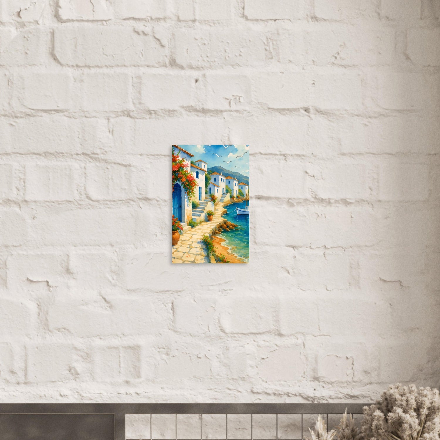 Greek Coastline Watercolor Poster | Mediterranean Seaside Art Print | Unframed Coastal Decor 28x43 cm XL (11x17″)