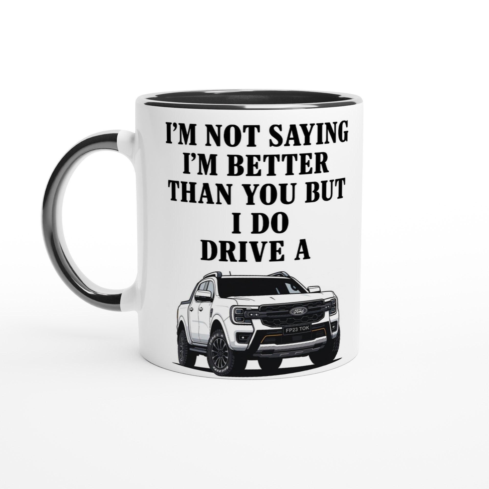 Personalized White Ford Ranger Wildtrak Mug - Custom Offroad Car Lover Gift | 11oz Ceramic - Colorful Design Ceramic Black