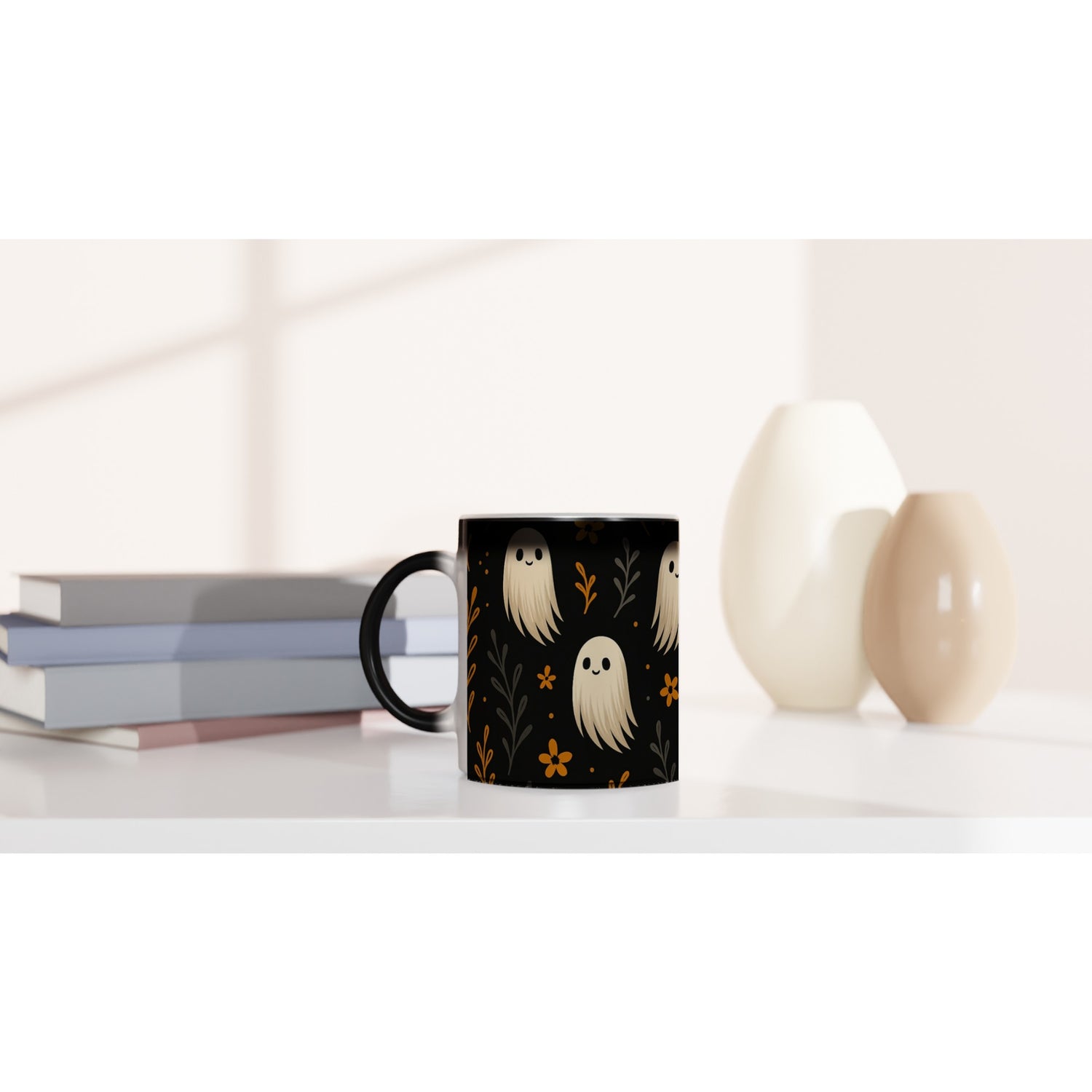 Cute Ghosts Halloween Mug - 11oz Ceramic Fall Decor Gift for Teachers - Magic Revealing Cup
