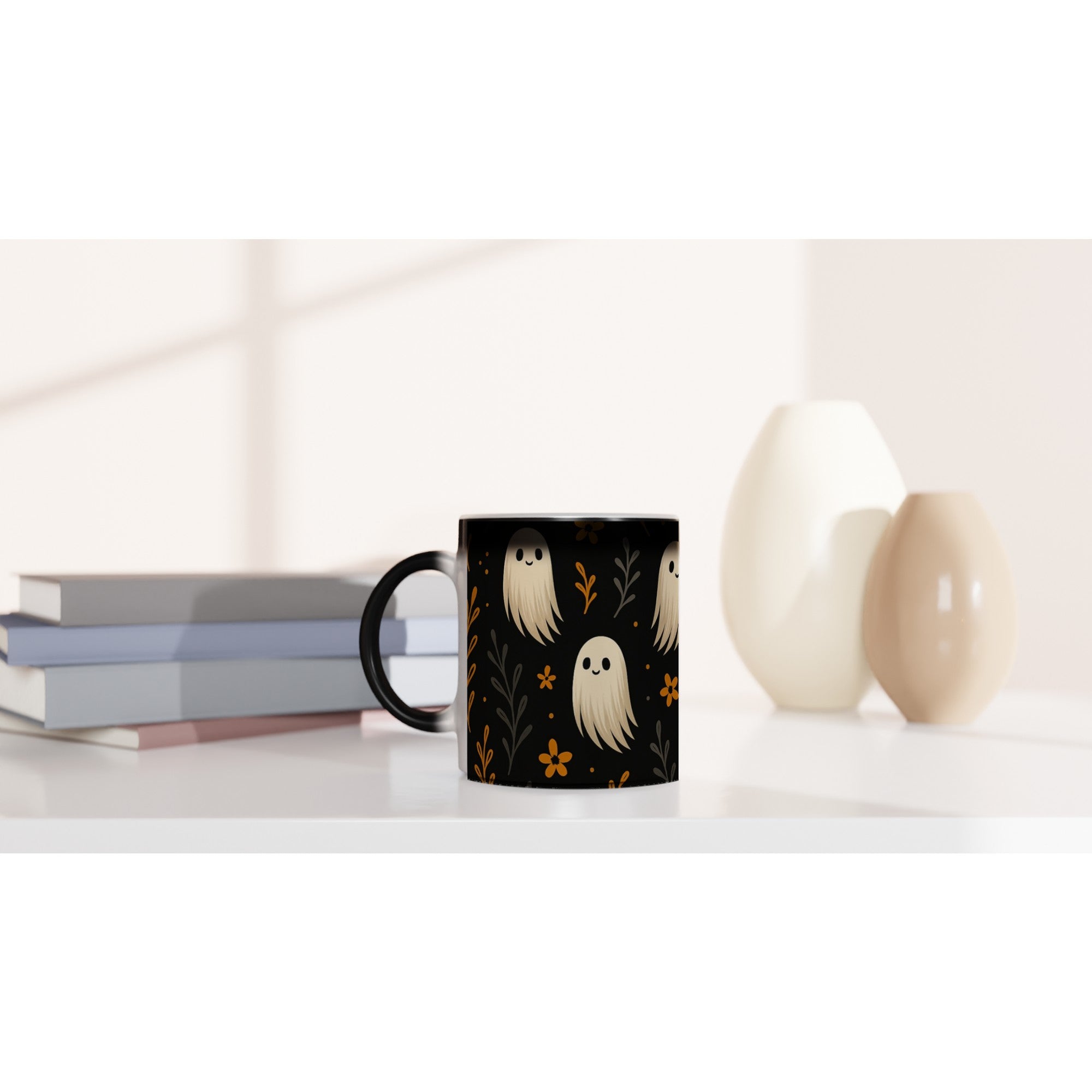Cute Ghosts Halloween Mug - 11oz Ceramic Fall Decor Gift for Teachers - Magic Revealing Cup