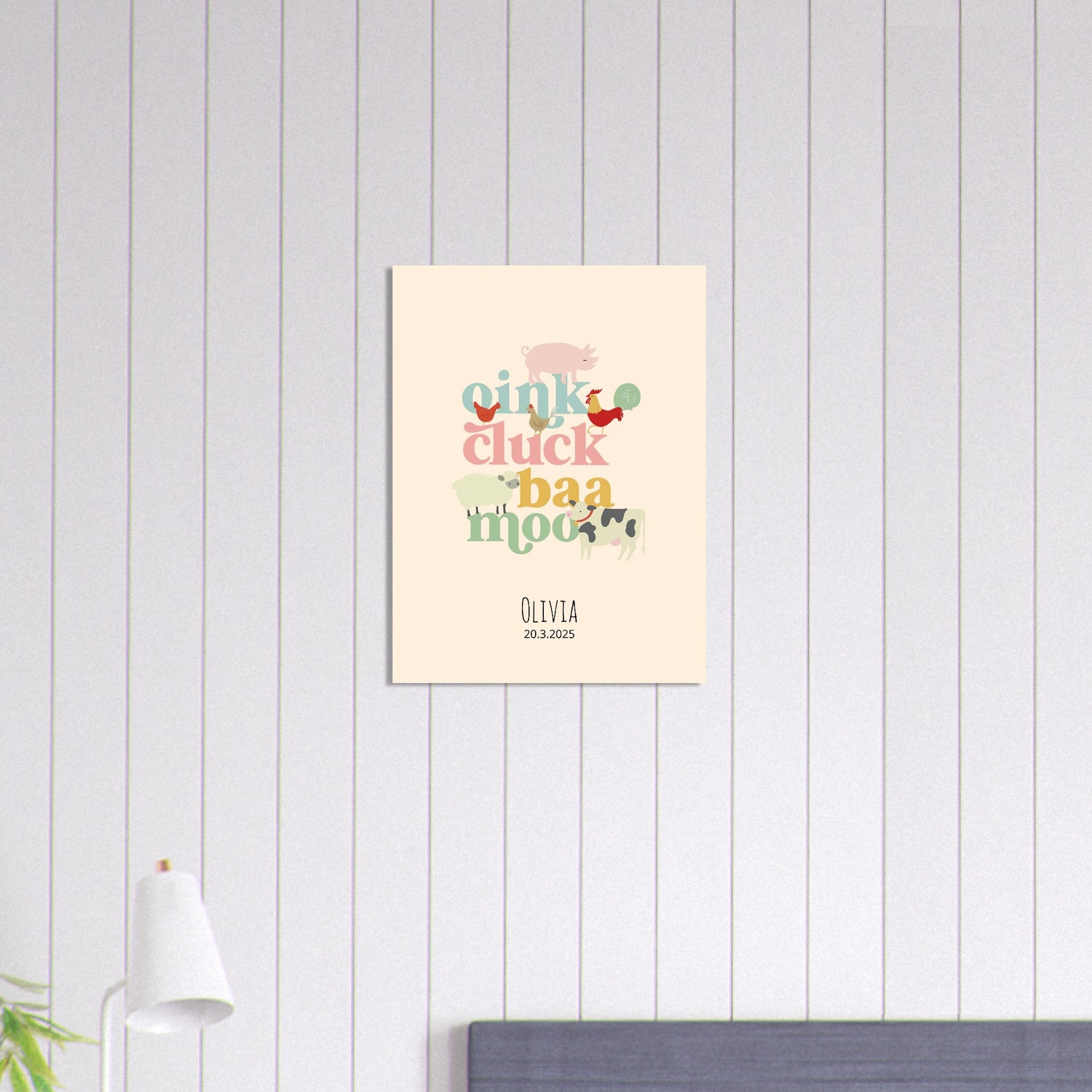 Oink Cluck Baa Moo Personalized Farm Print - Cute Nursery Wall Art Poster 45x60 cm 18x24″