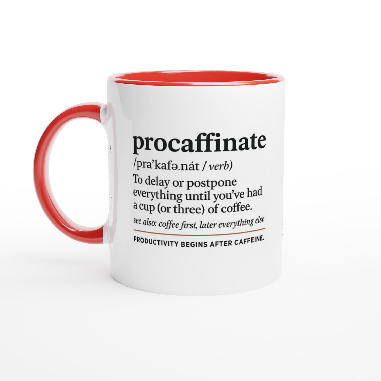 Procaffinate Mug - Funny Coffee Cup - Ceramic 11oz for Coffee Lovers - Gift for Caffeine Addicts Ceramic Red
