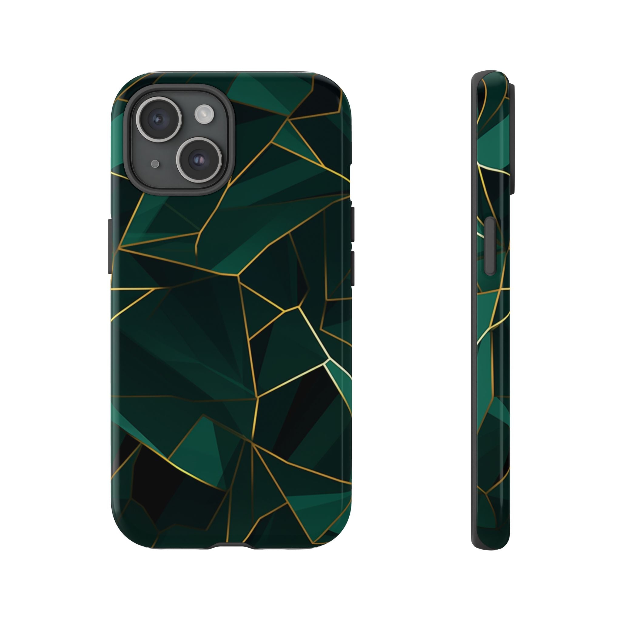 Emerald Veil - Geometric Luxe Phone Case iPhone 15 Glossy