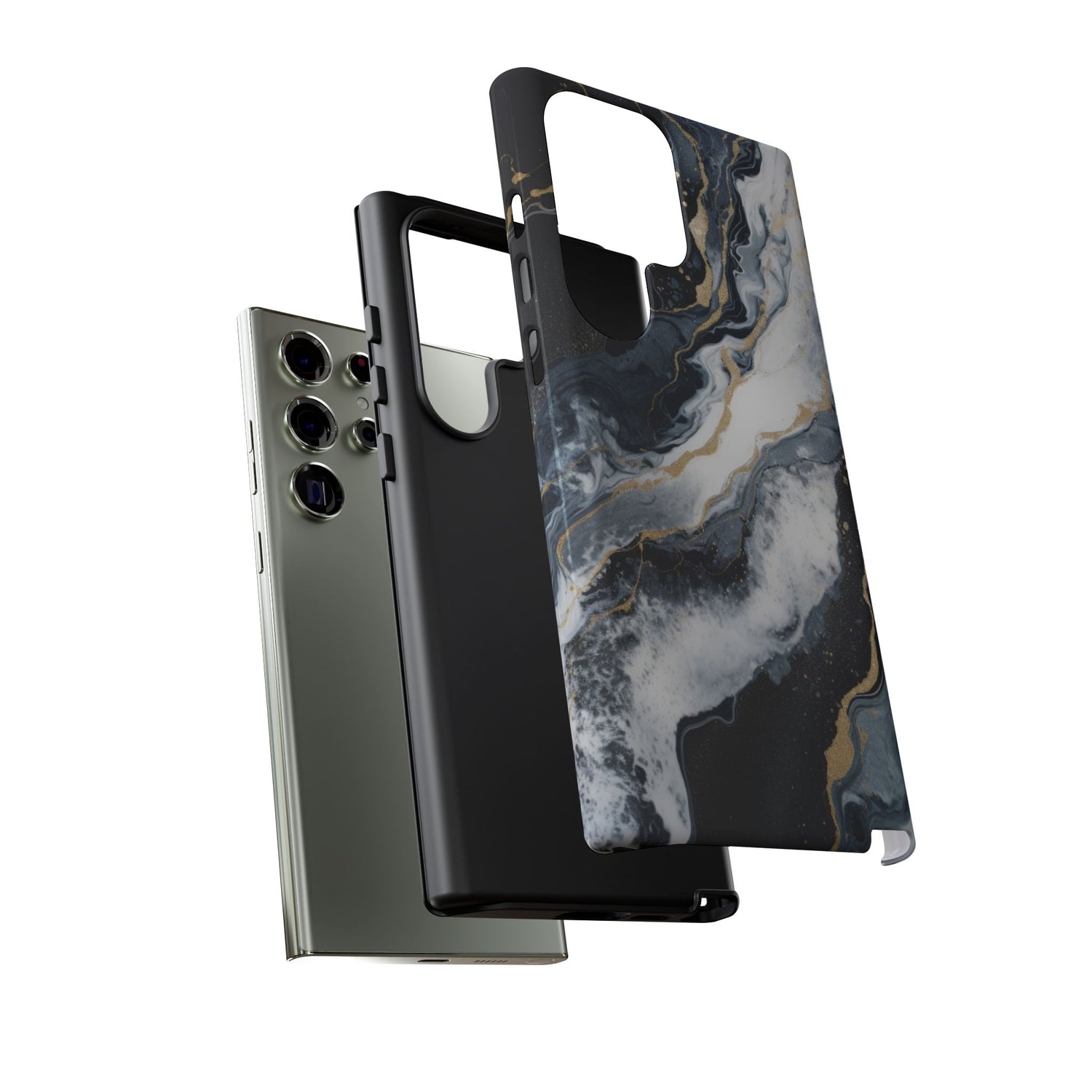 Celestial Marble Phone Case - Black & Gold Swirl Design