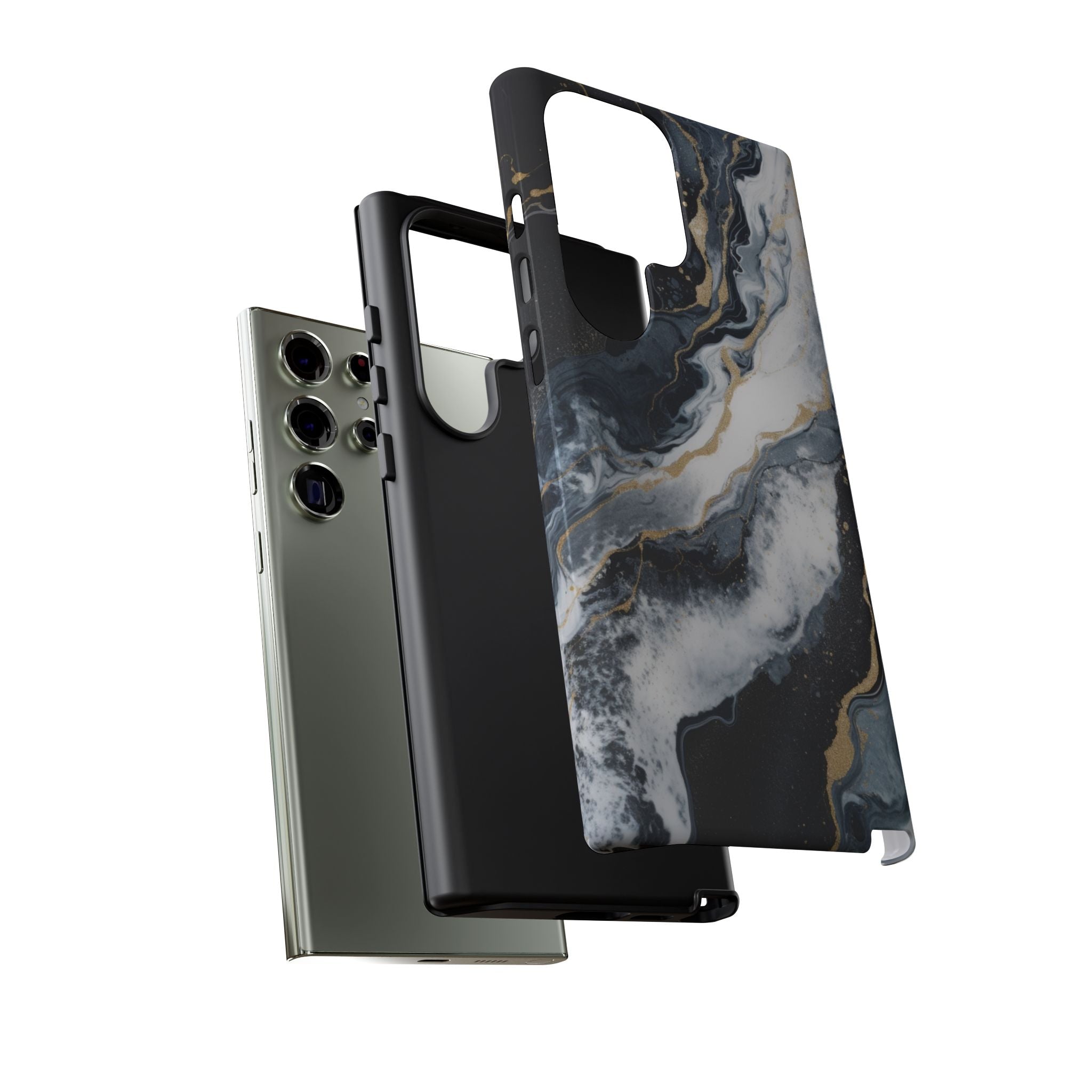 Celestial Marble Phone Case - Black & Gold Swirl Design