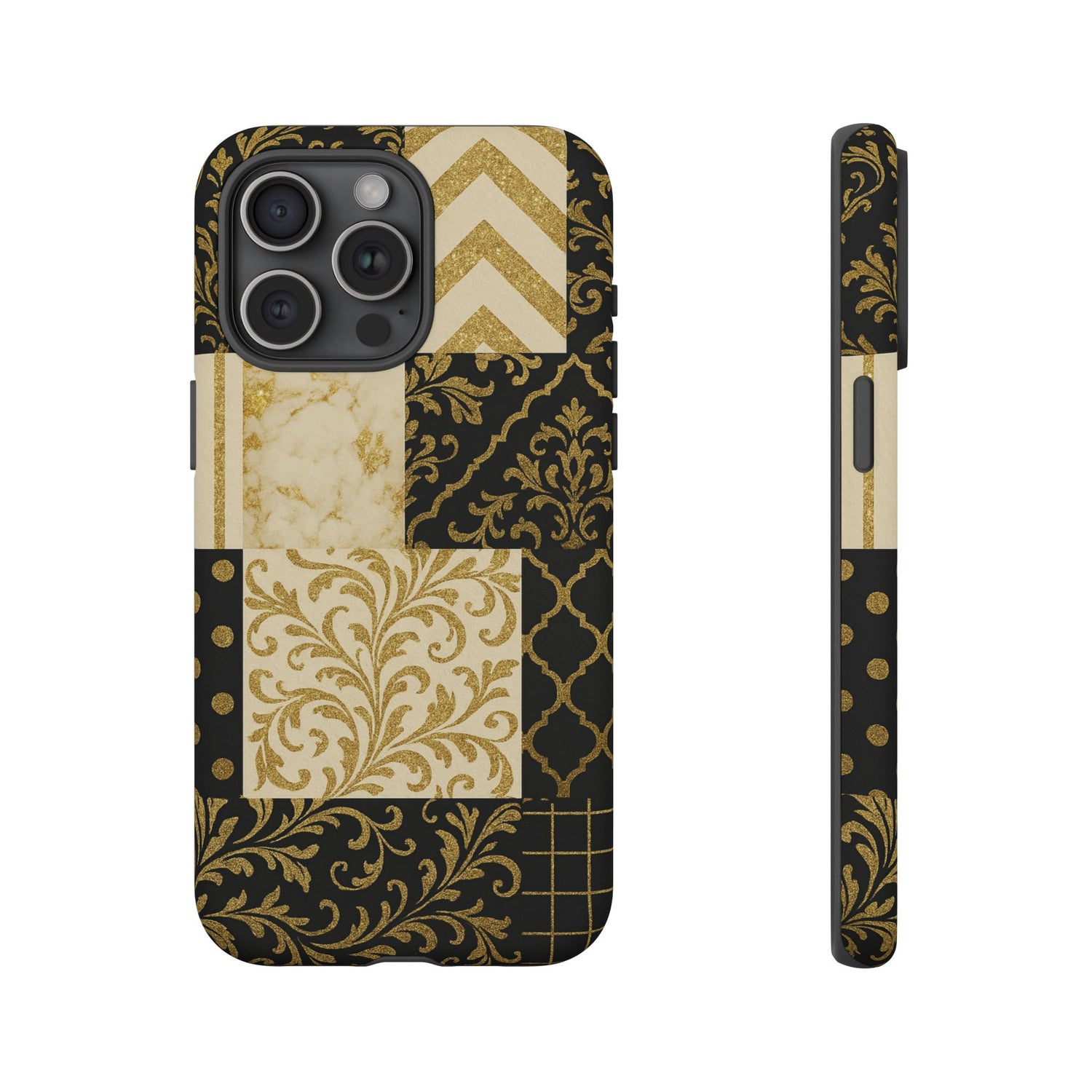 Phone Case, Luxury Black and Gold Festive Design for Christmas Gift, Holiday Decor, Tough Cases, Winter Celebration, Elegant iPhone Cover iPhone 15 Pro Max Matte