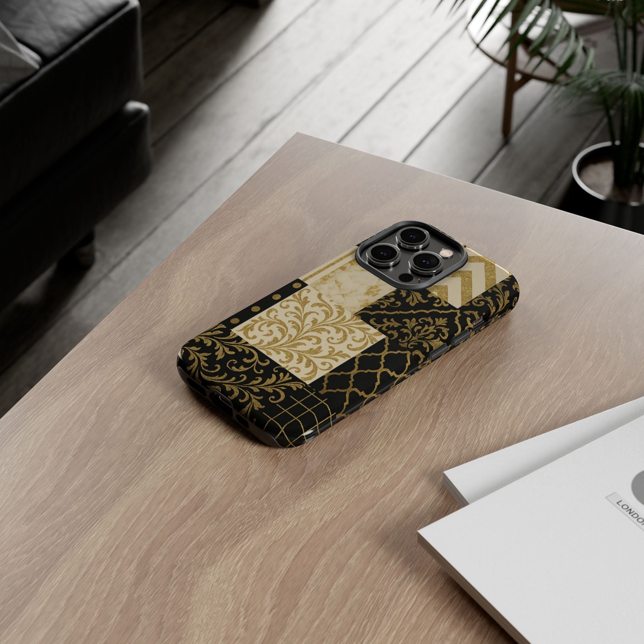 Phone Case, Luxury Black and Gold Festive Design for Christmas Gift, Holiday Decor, Tough Cases, Winter Celebration, Elegant iPhone Cover