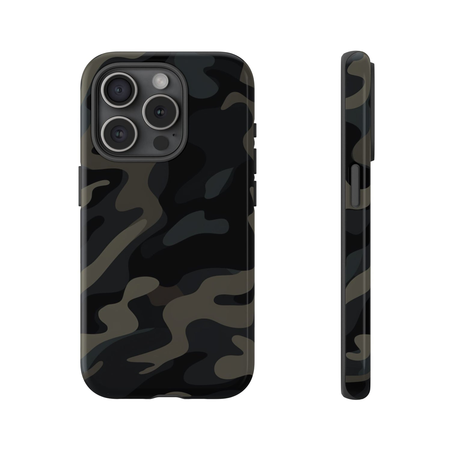Black Camouflage Phone Case for iPhone, Samsung and Google Pixel iPhone 15 Pro Glossy