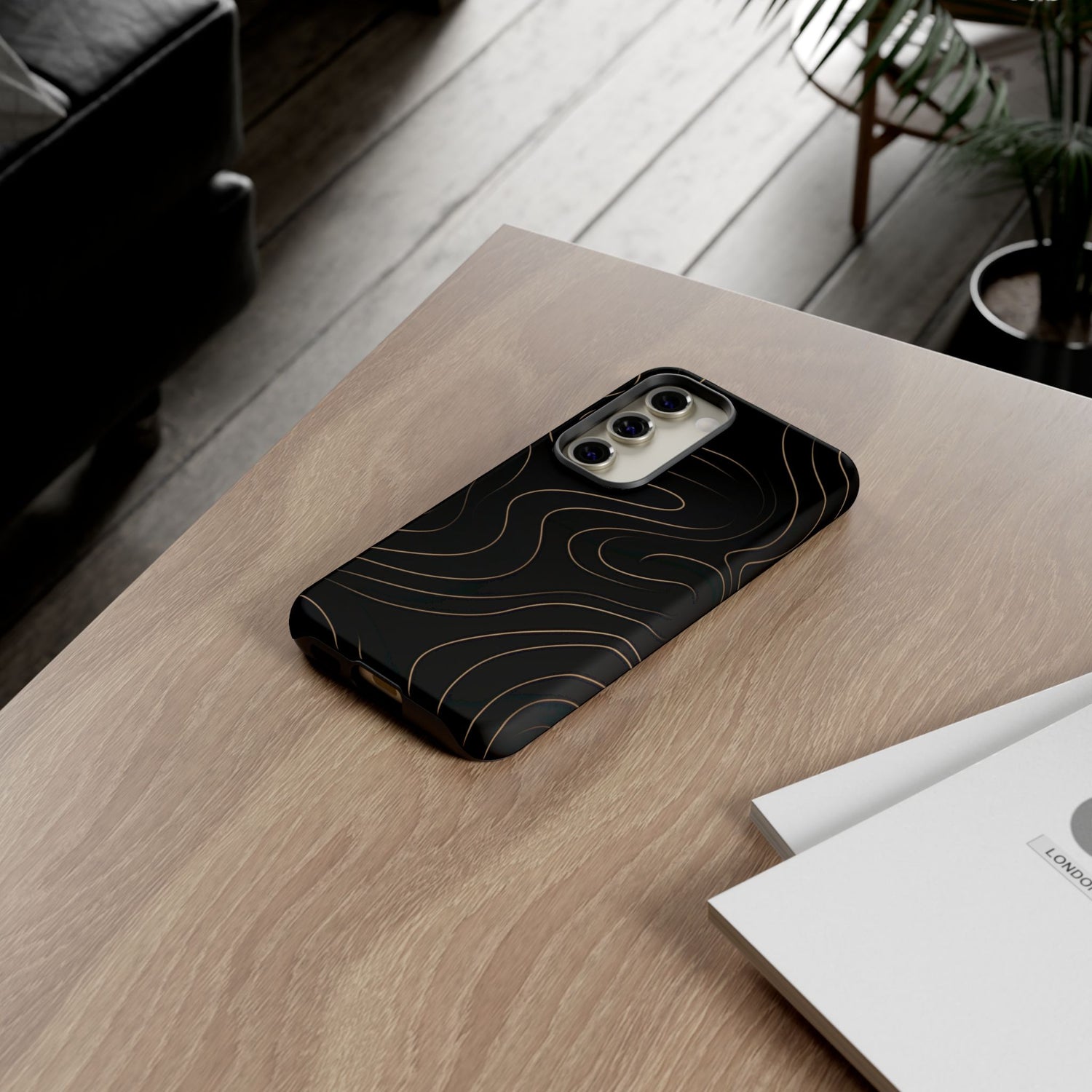 Noir Topograph - Black Minimalist Line Art Phone Case