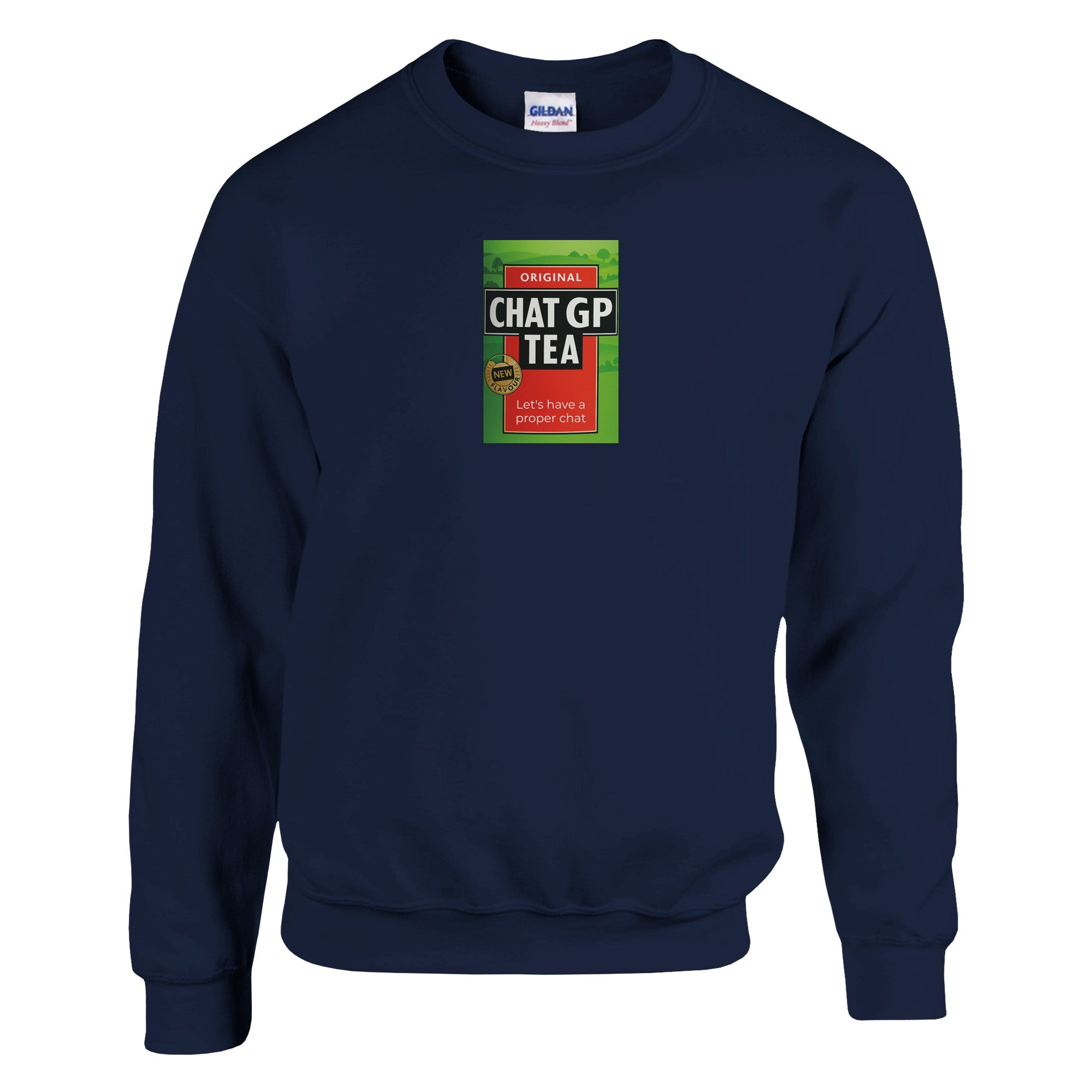 Chat GP Tea Sweatshirt - Humorous gift for Tea Lovers & ChatGPT AI Fans - Unisex Crewneck Sweatshirt Navy