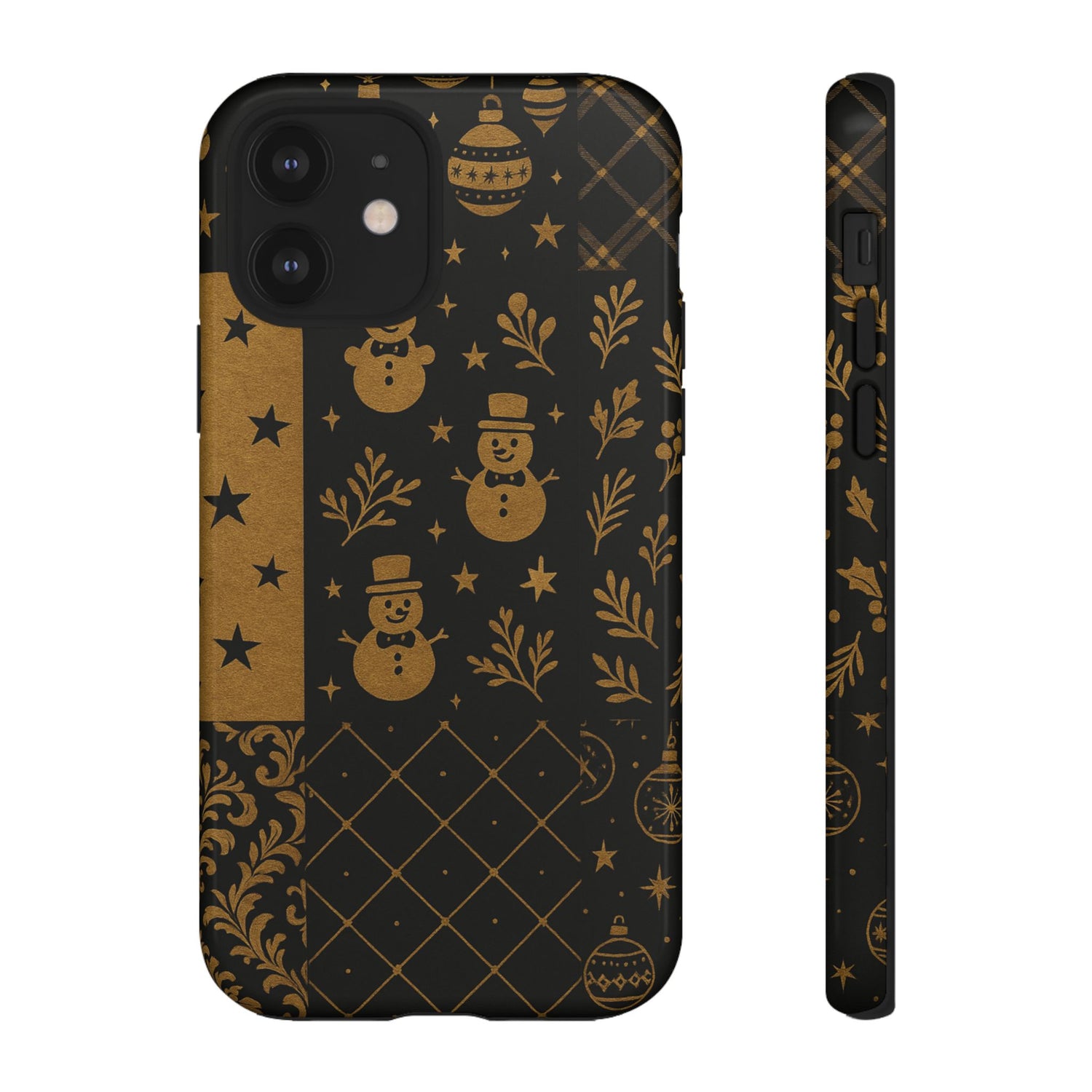 Black Festive Phone Case | Christmas Gift | Holiday Decor | Snowman Design | Tough Cases | Winter Celebration iPhone 12 Glossy