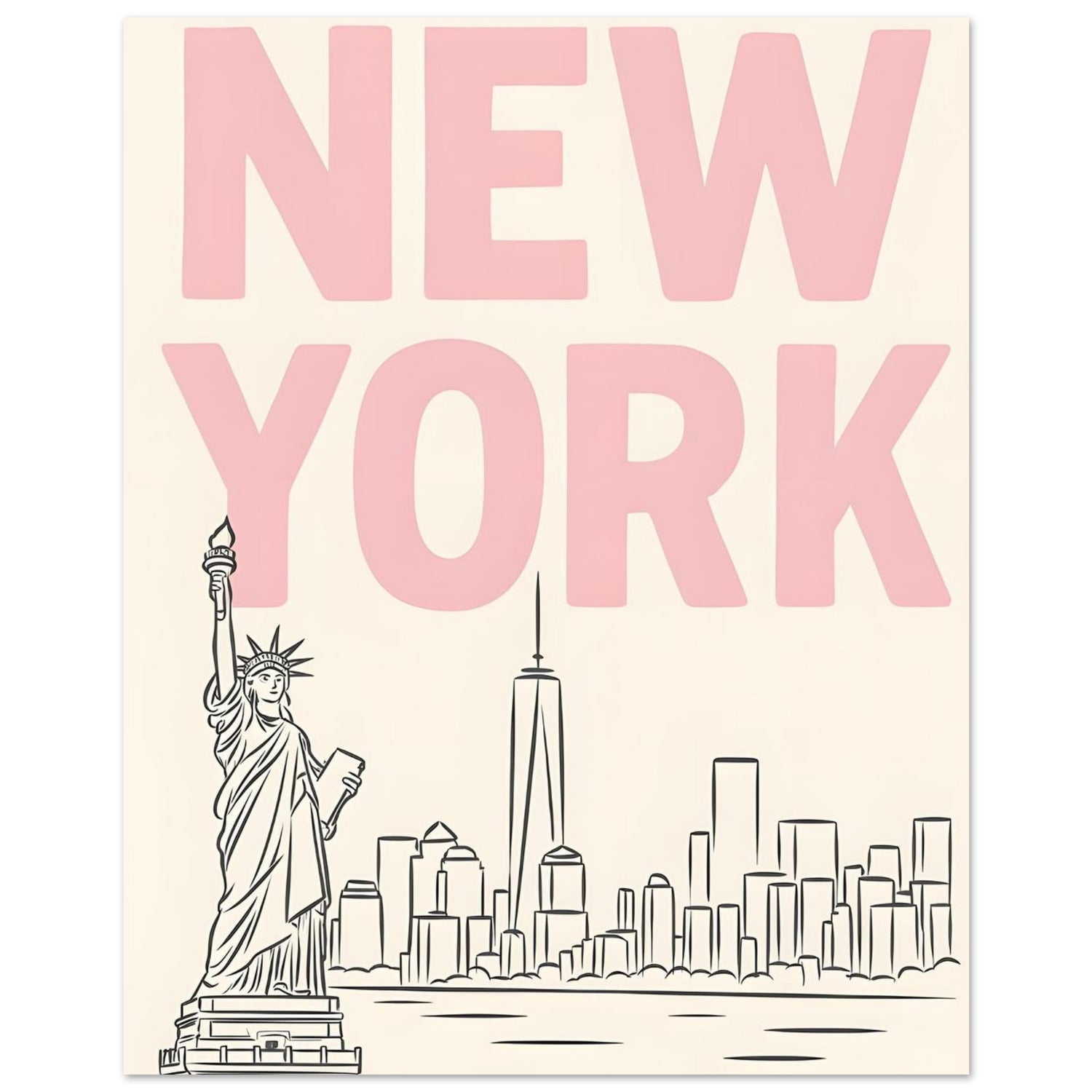 Preppy NYC Skyline Print - Pink Minimalist Wall Art for Girly Dorm - Girly Dorm Room 40x50 cm 16x20″