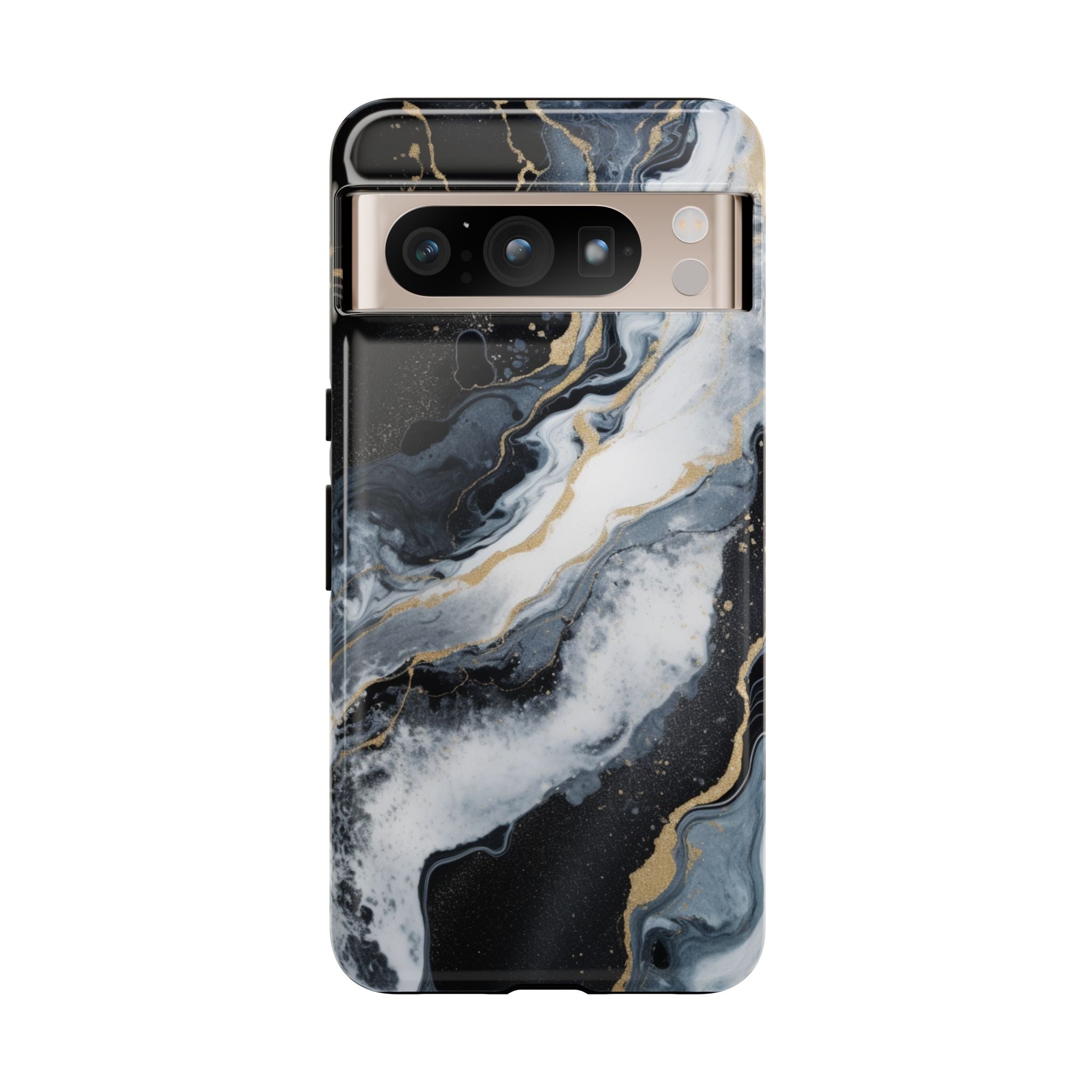 Celestial Marble Phone Case - Black & Gold Swirl Design Google Pixel 8 Pro Glossy