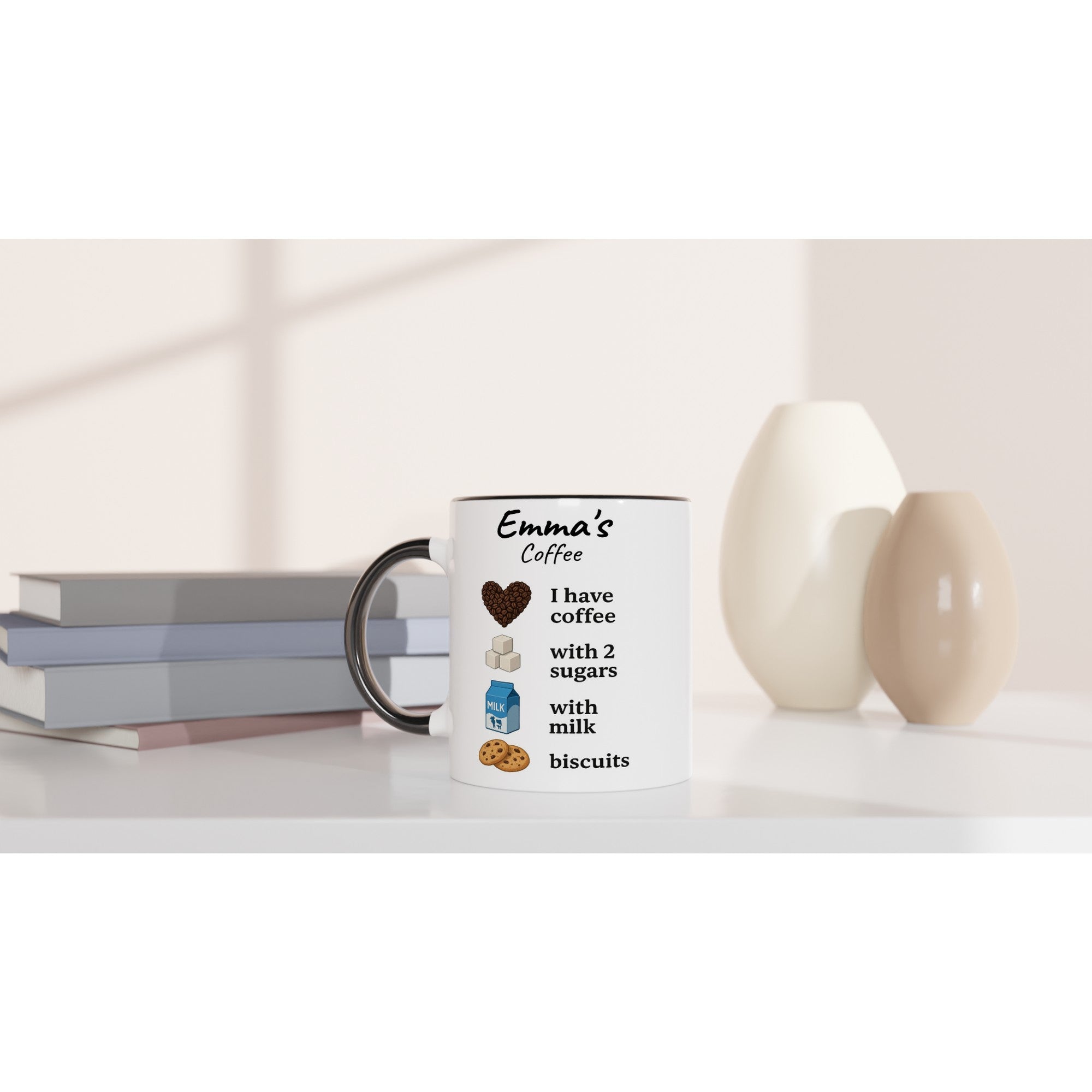 Personalized Coffee Mug - Custom Name Mug with Colorful Rim - Perfect Gift for Coffee Lovers