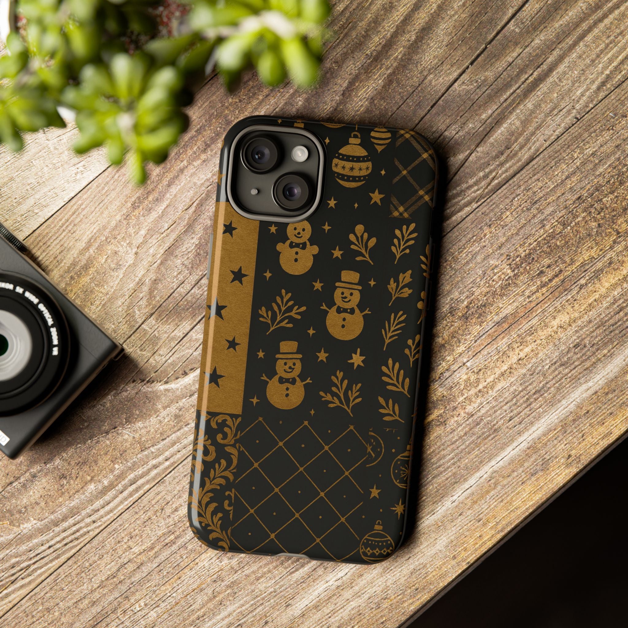Black Festive Phone Case | Christmas Gift | Holiday Decor | Snowman Design | Tough Cases | Winter Celebration