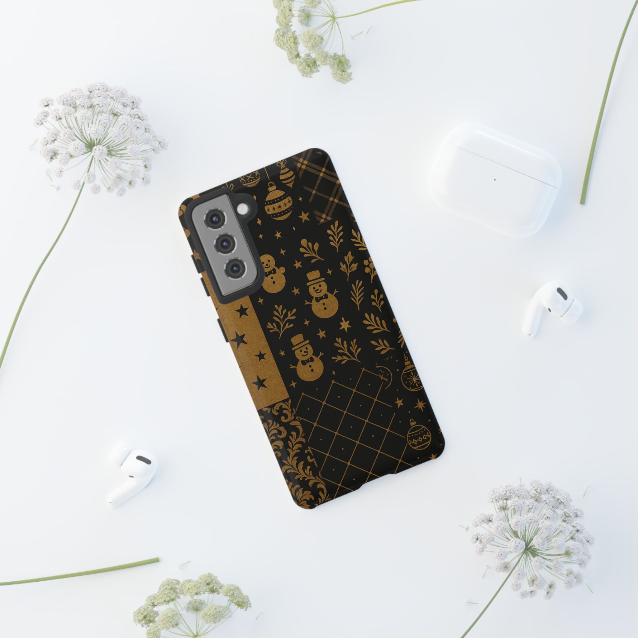 Black Festive Phone Case | Christmas Gift | Holiday Decor | Snowman Design | Tough Cases | Winter Celebration