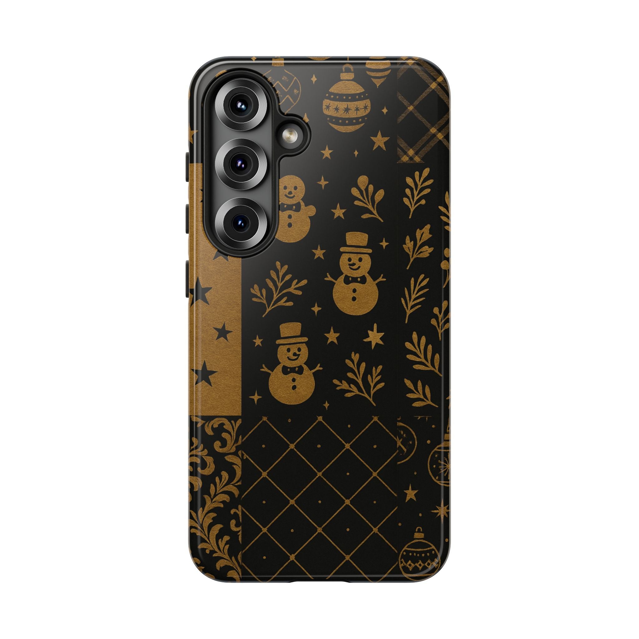 Black Festive Phone Case | Christmas Gift | Holiday Decor | Snowman Design | Tough Cases | Winter Celebration Samsung Galaxy S25 Glossy