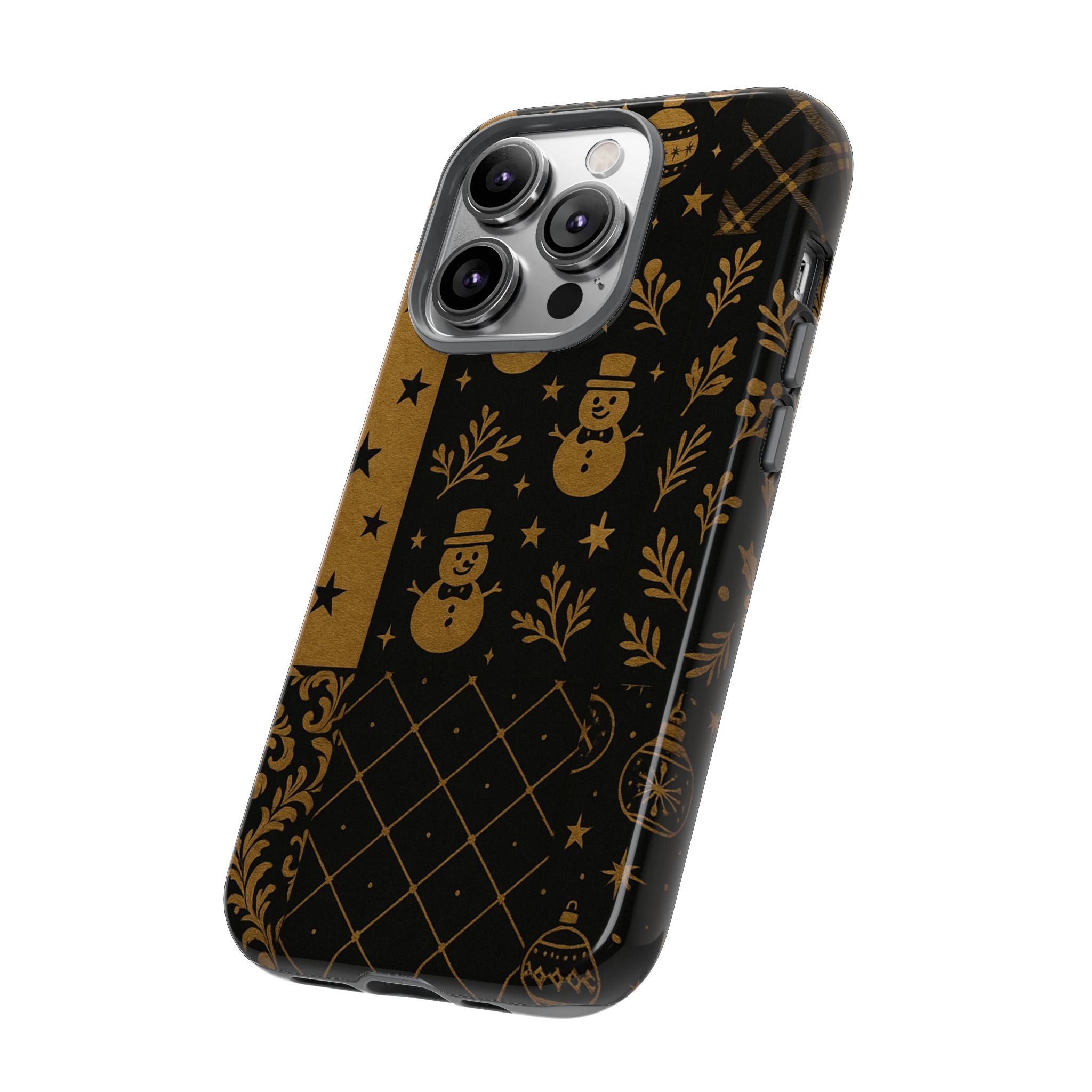 Black Festive Phone Case | Christmas Gift | Holiday Decor | Snowman Design | Tough Cases | Winter Celebration