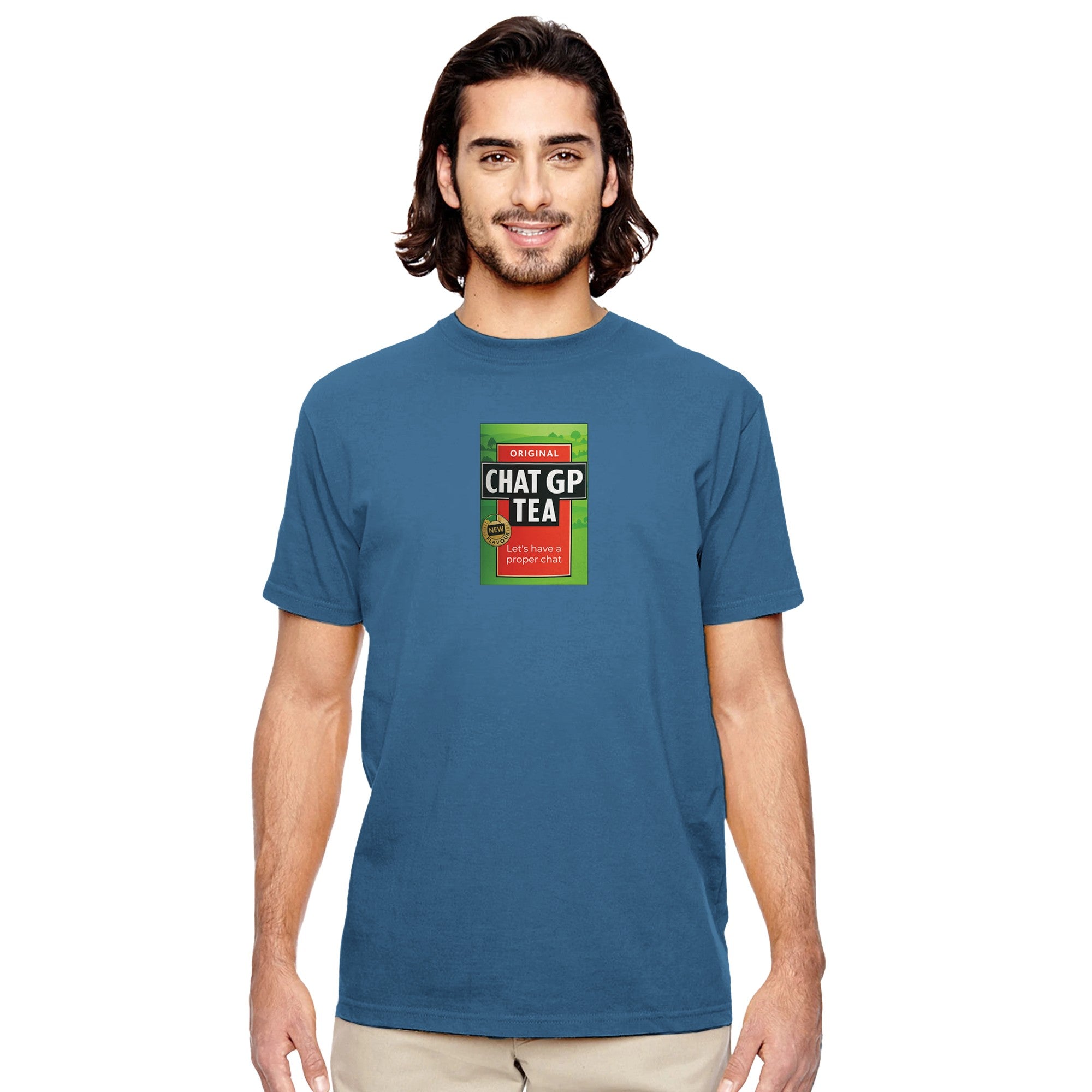 Chat GP Tea - Humorous Top for Tea Lovers & ChatGPT AI Fans - Organic Unisex Crewneck T-shirt Pacific L
