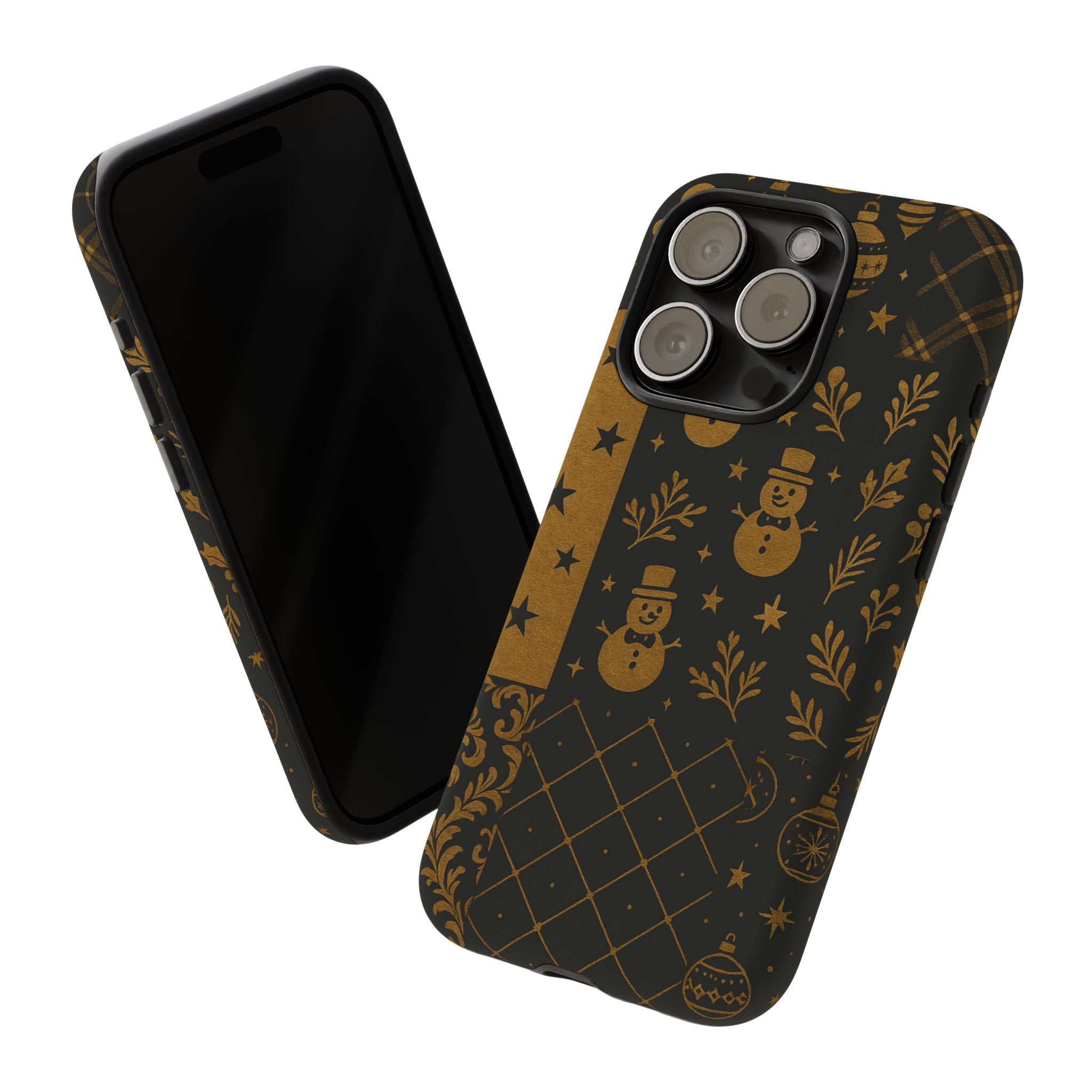 Black Festive Phone Case | Christmas Gift | Holiday Decor | Snowman Design | Tough Cases | Winter Celebration