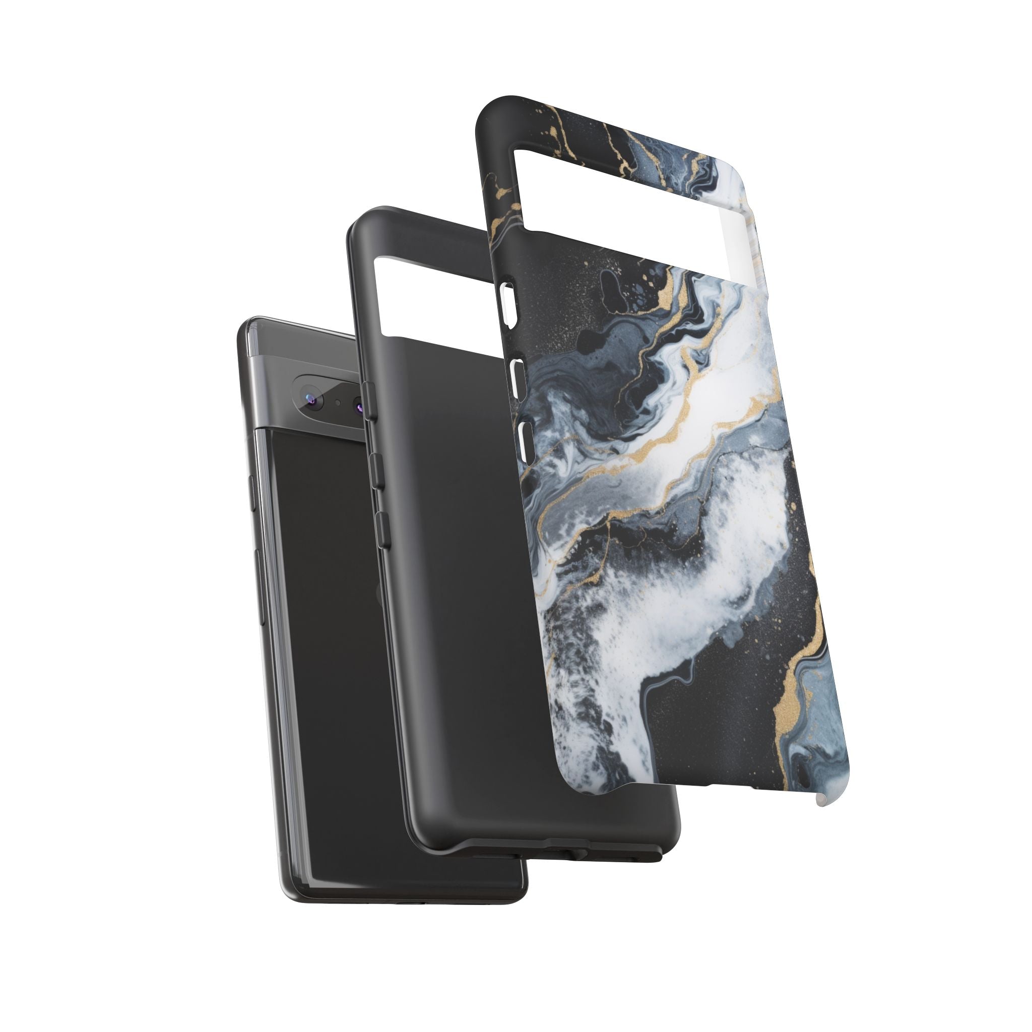 Celestial Marble Phone Case - Black & Gold Swirl Design