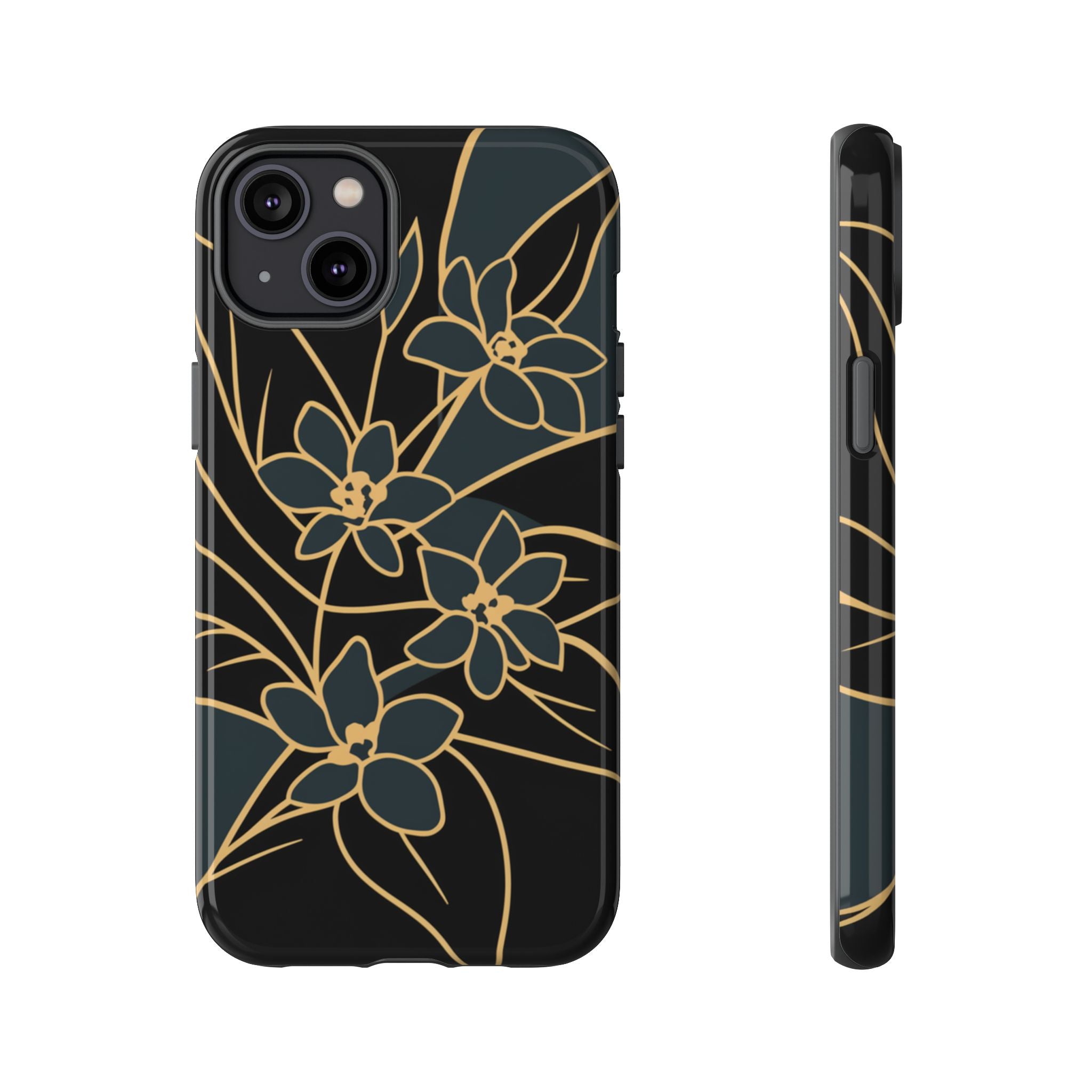 Golden Bloom - Elegant Floral Line Art Phone Case iPhone 14 Plus Glossy