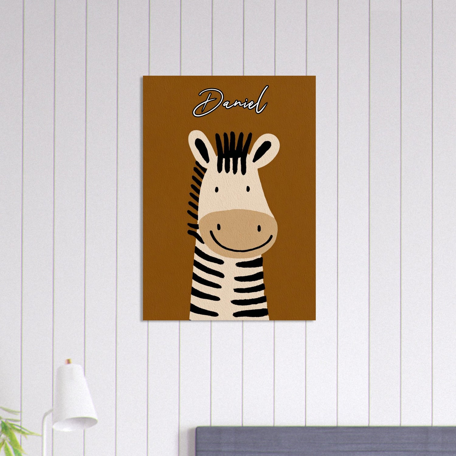 Personalized Cute Zebra Nursery Poster - Wild Animal Wall Art - Custom Kids Print A1 (59.4 x 84.1 cm)
