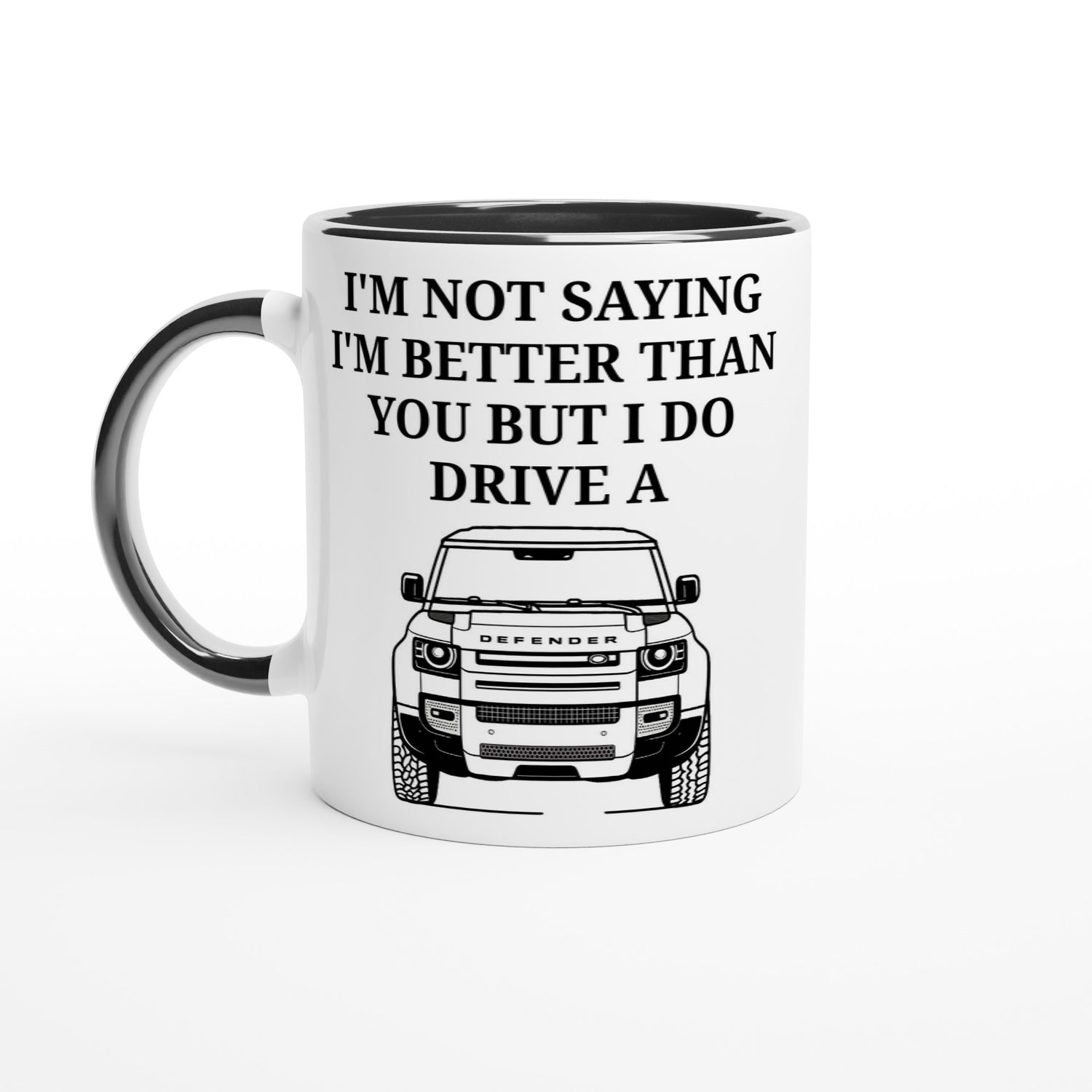 Funny Defender Mug – 11oz Luxury Car Driver Gift, Bold Statement Coffee Cup, Land Rover, Range Rover Lover Gift for Him or Her Ceramic Black