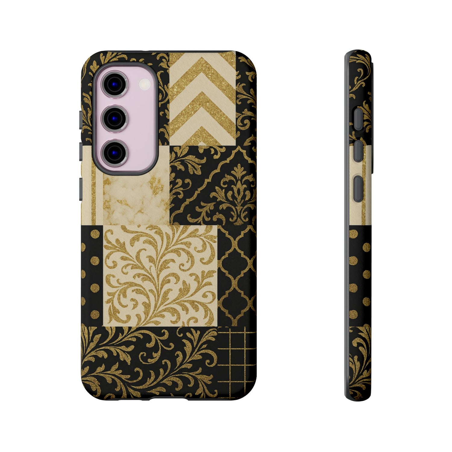 Phone Case, Luxury Black and Gold Festive Design for Christmas Gift, Holiday Decor, Tough Cases, Winter Celebration, Elegant iPhone Cover Samsung Galaxy S23 Plus Matte