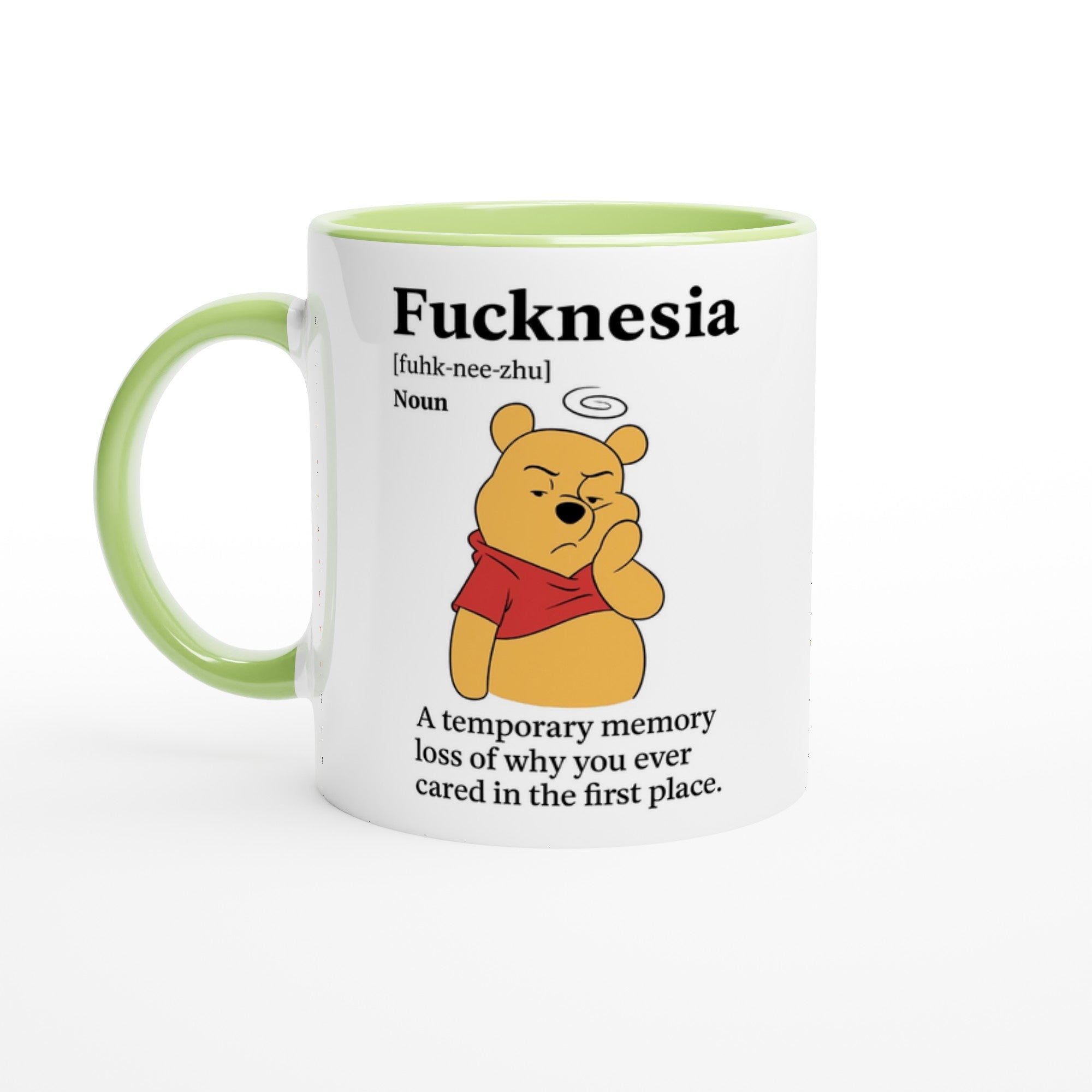 Funny "F*cknesia" Definition Mug – 11oz Sarcastic Coffee Cup – Temporary Memory Loss Joke – Office Humor Gift for Coworkers or Friends Ceramic Green