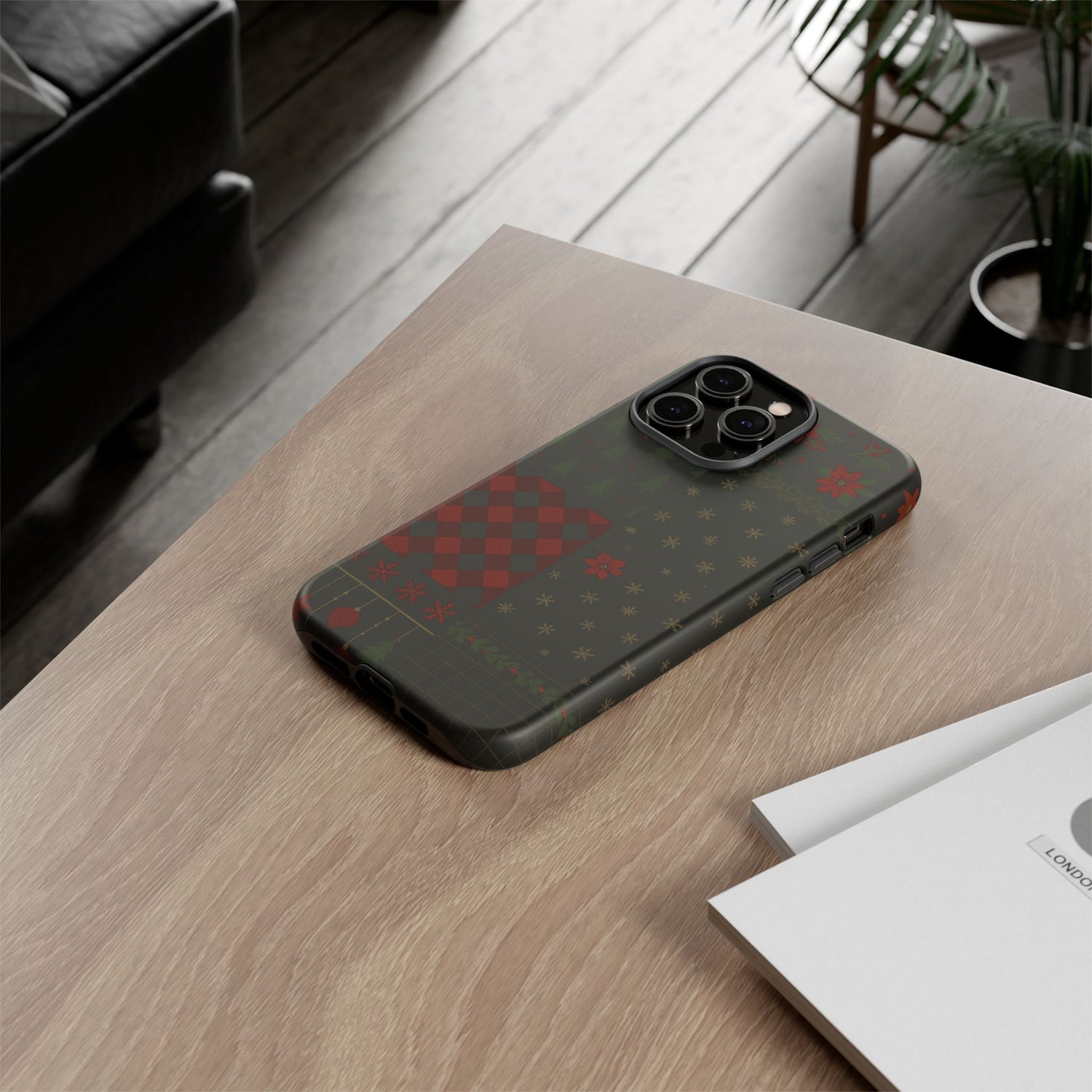 Black Festive Phone Case - Christmas Phone Cover - Tough Design