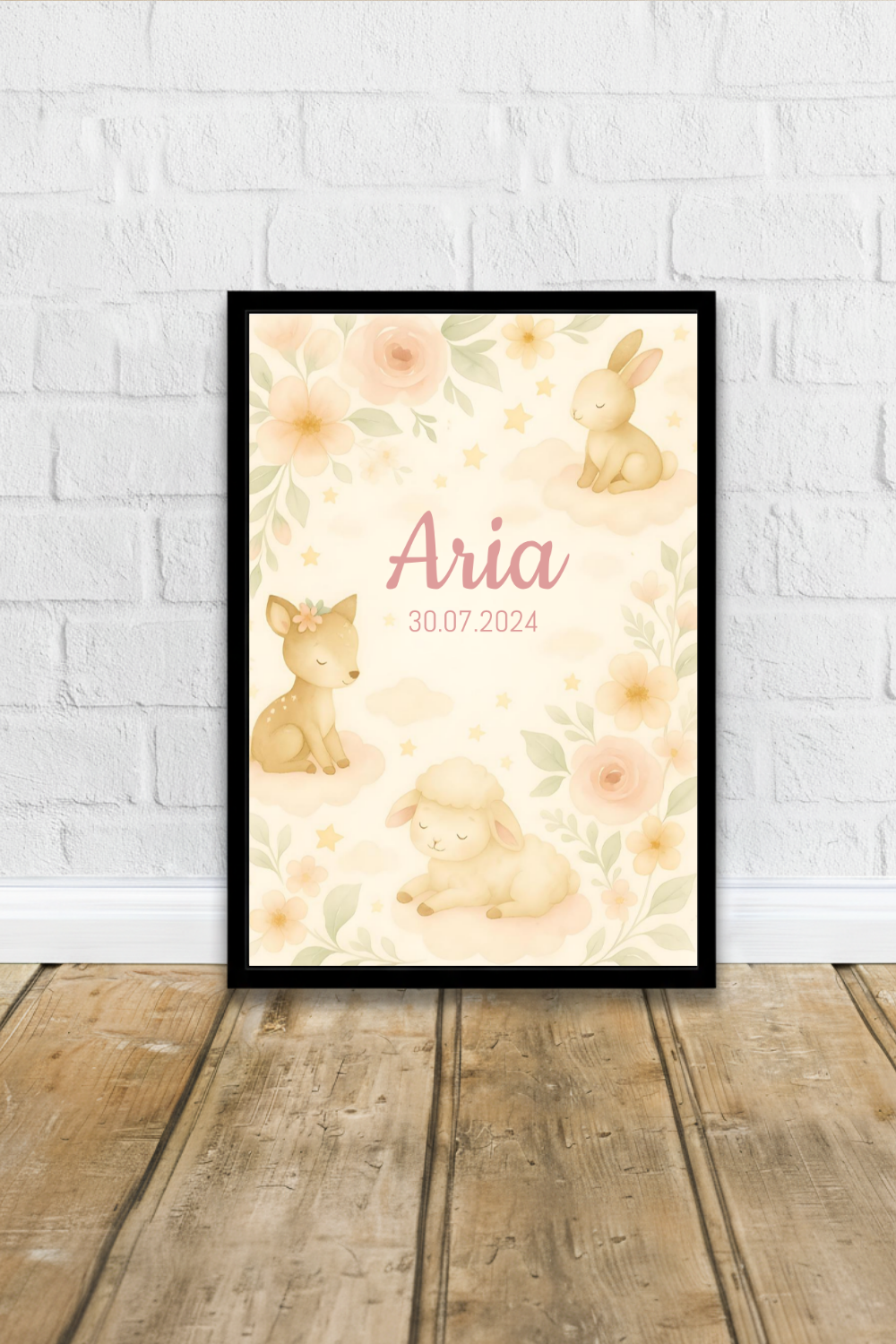 Personalised Woodland Baby Animal Nursery Print - Custom Name Poster