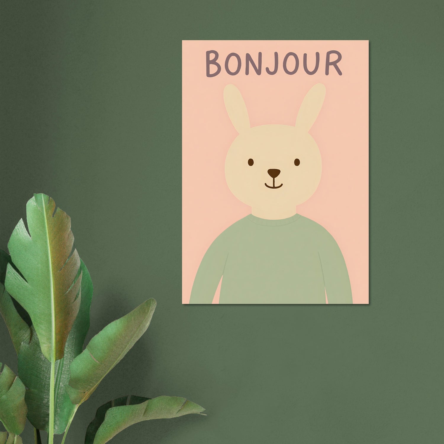 Bonjour Bunny Poster - Adorable Nursery Decor for Baby Girl - Classic Matte Art Print A0 (84.1 x 118.9 cm)