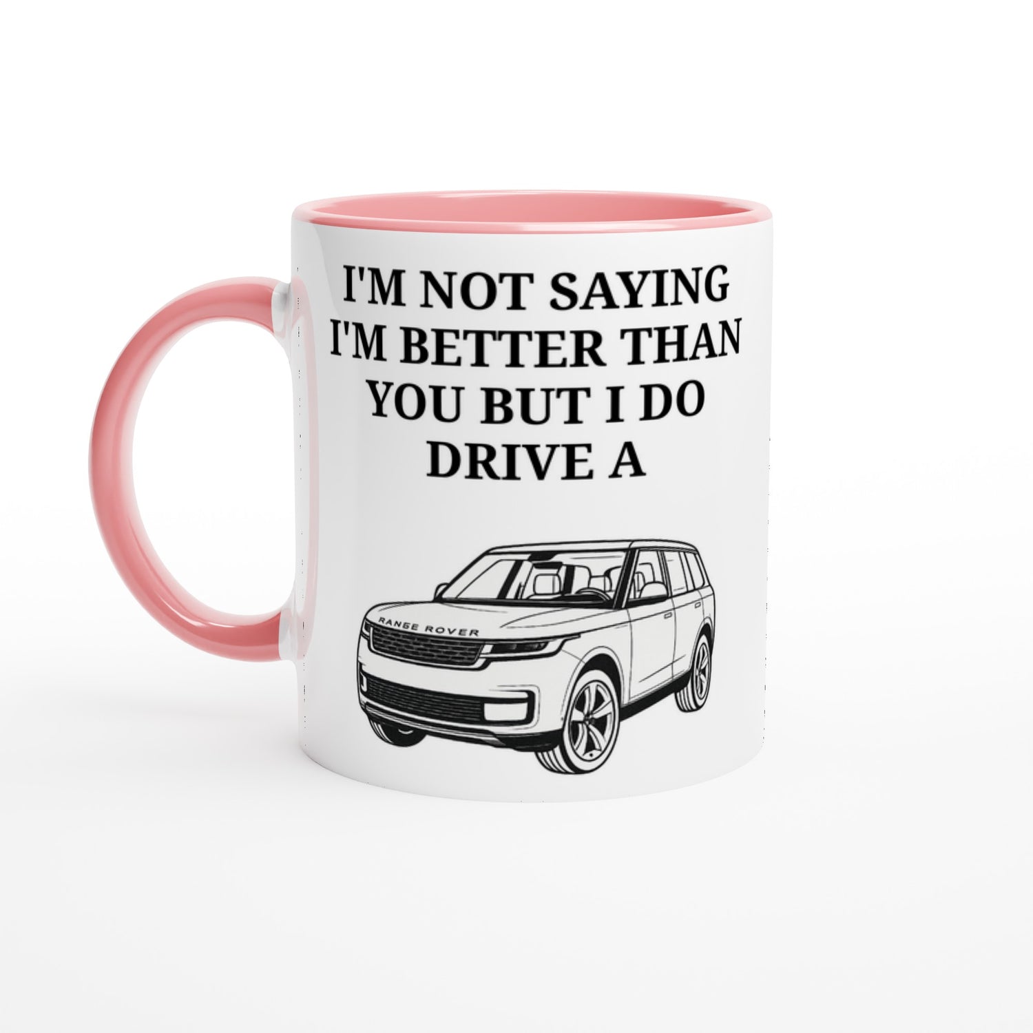 Funny Range Rover Mug – 11oz Luxury Car Driver Gift, Bold Statement Coffee Cup, Land Rover, Range Rover Gen 3 Lover Gift for Him or Her Ceramic Pink