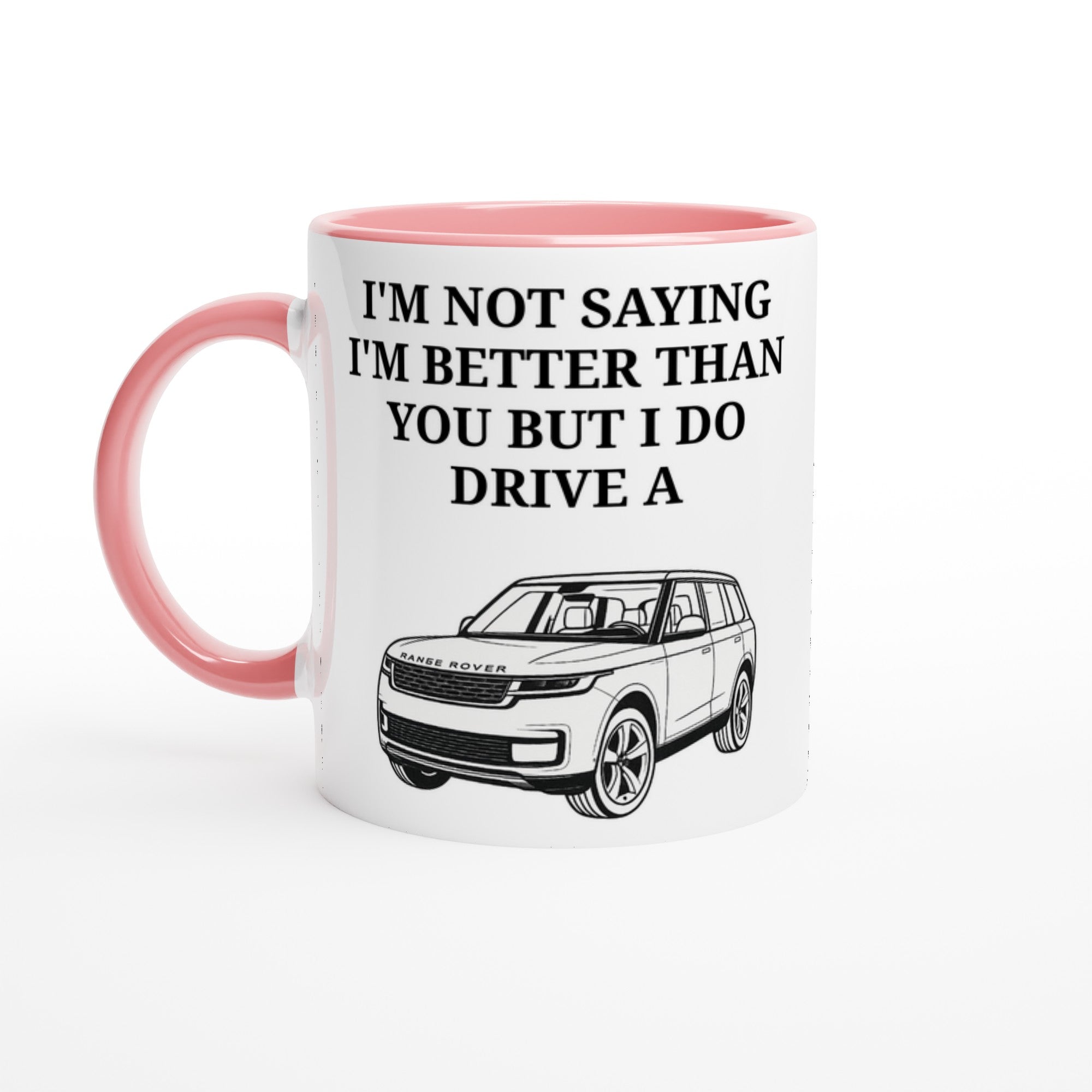 Funny Range Rover Mug – 11oz Luxury Car Driver Gift, Bold Statement Coffee Cup, Land Rover, Range Rover Gen 3 Lover Gift for Him or Her Ceramic Pink