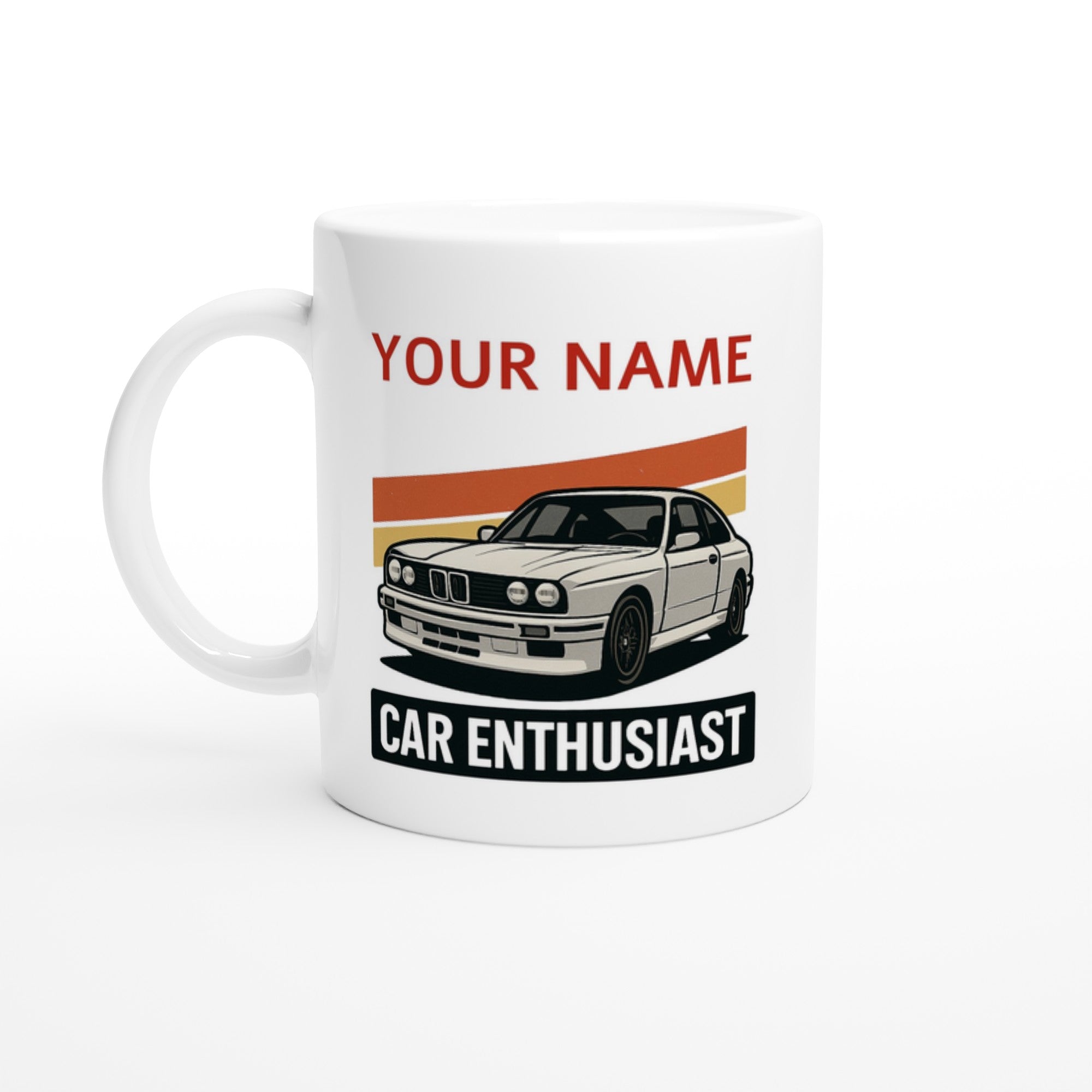 Personalized BMW Car Enthusiast Mug - Custom Name Coffee Cup - Perfect Gift for Car Lovers Ceramic White