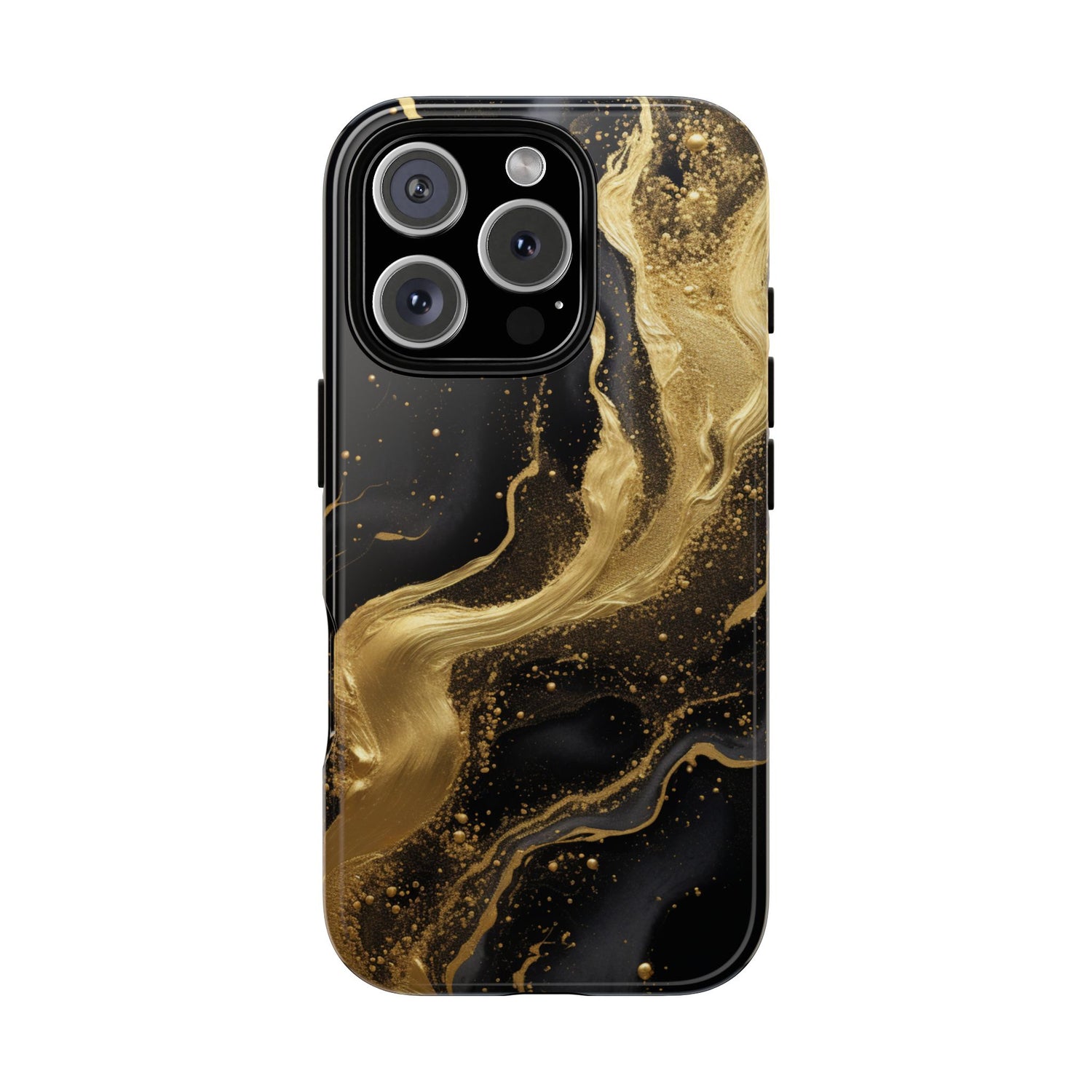 Golden Flow - Black & Gold Marble Luxe Phone Case iPhone 16 Pro Glossy
