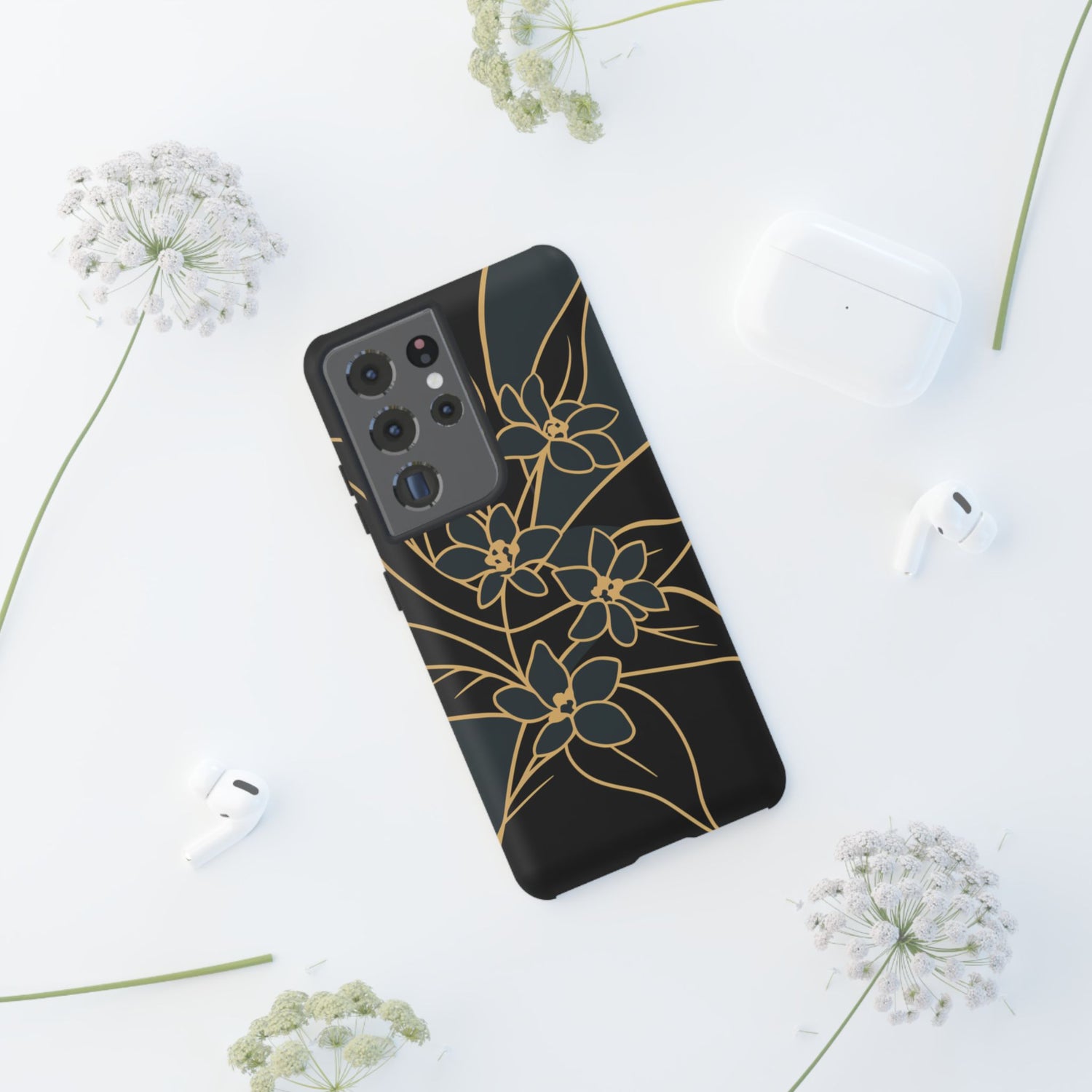 Golden Bloom - Elegant Floral Line Art Phone Case