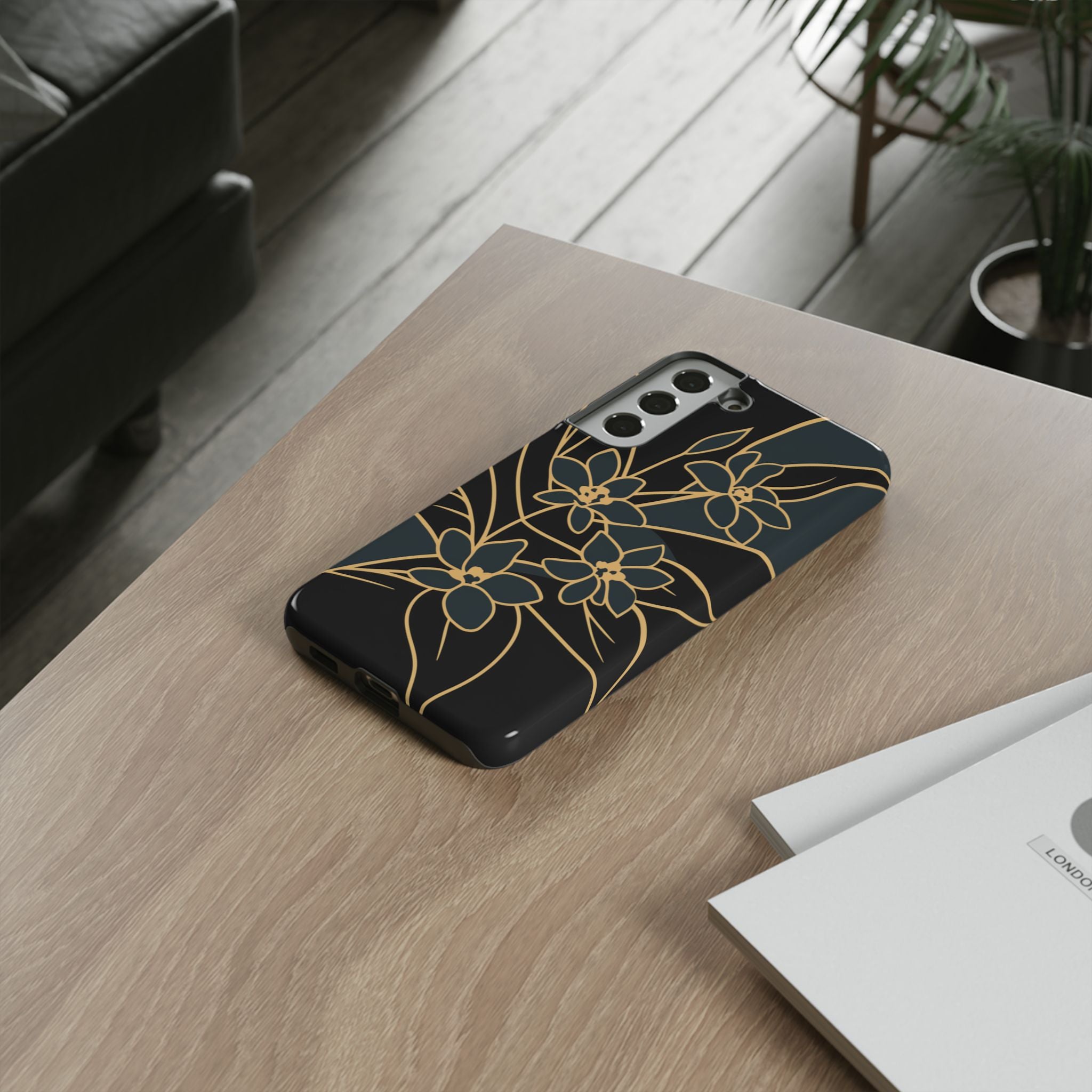 Golden Bloom - Elegant Floral Line Art Phone Case